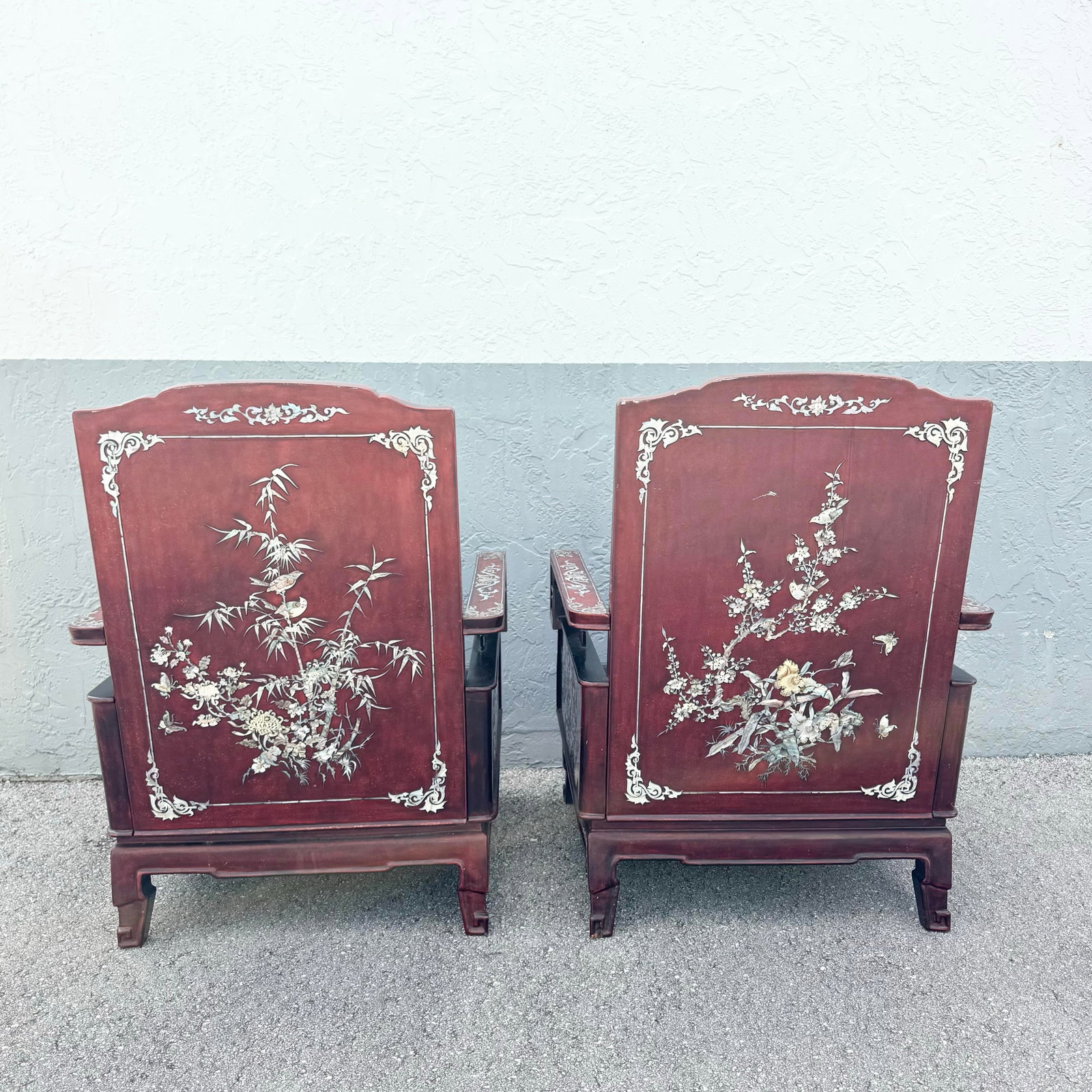 Chinese Rosewood With Mother of Pearl Inlay Lounge Chairs - Set of 3 - 7