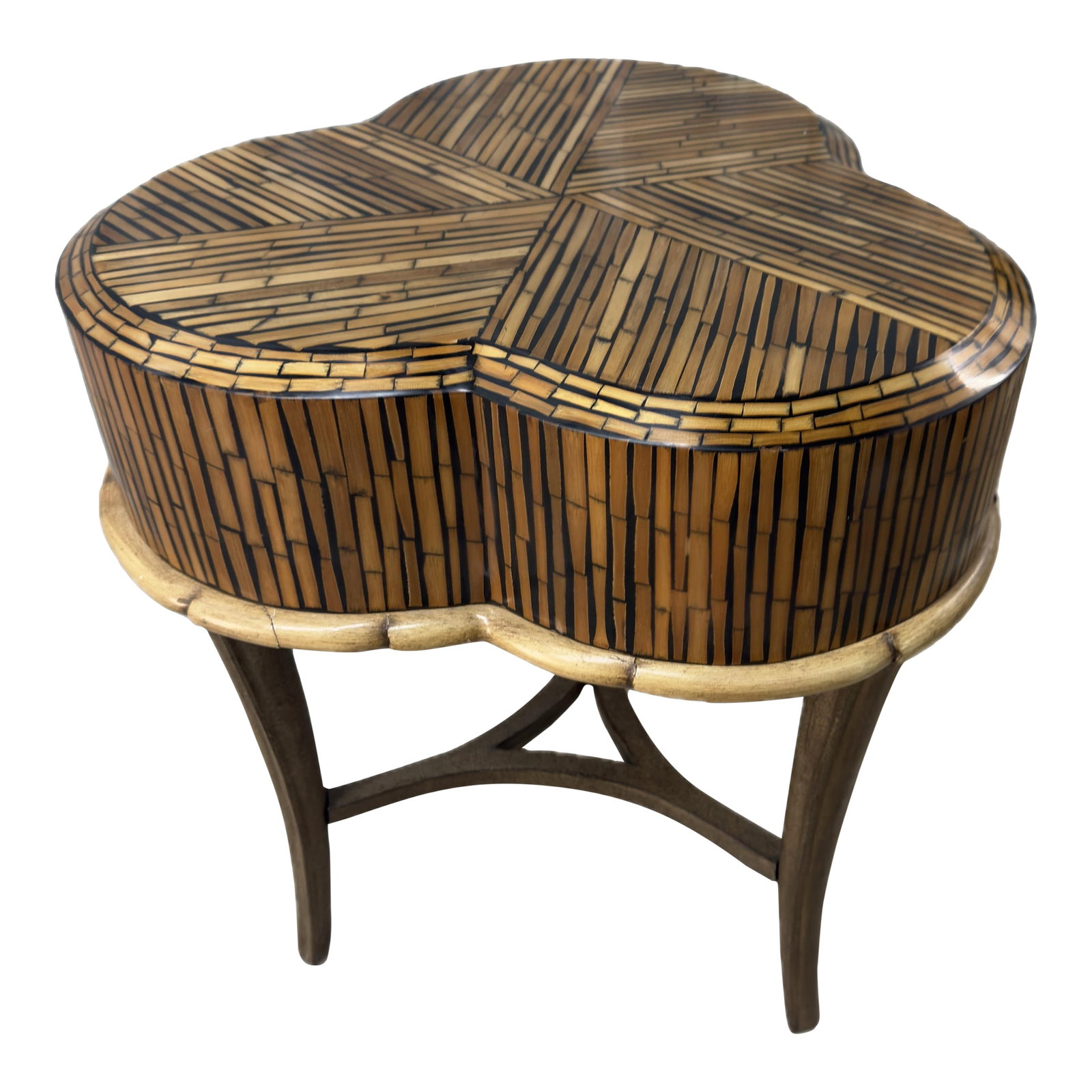 1980s Attributed Maitland-Smith Tessellated Pencil Reed Trefoil Side Table (1 of 9)