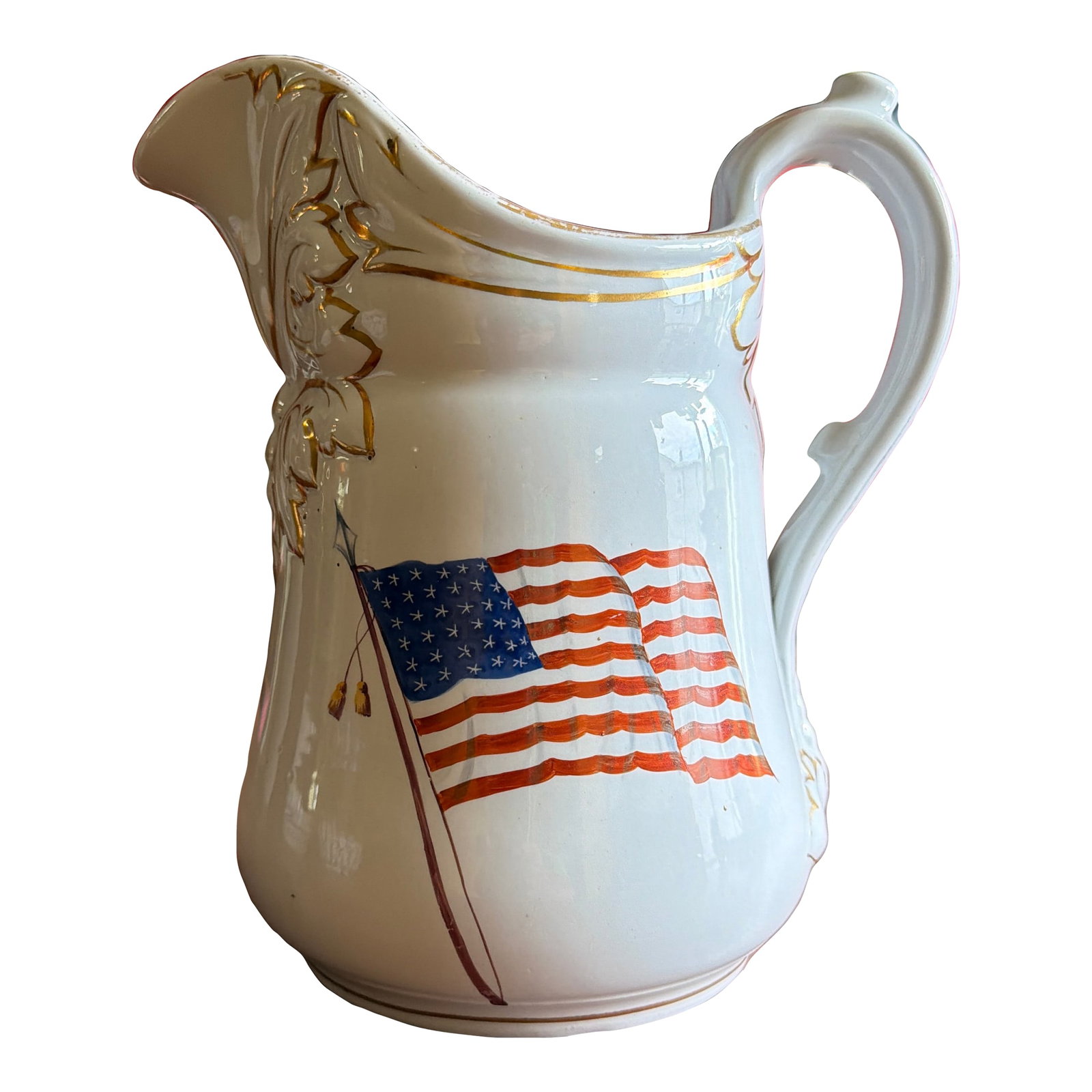 Rare Antique White Ironstone Pitcher With 36-Star American Flag, John Maddock & Son, Circa 1864 (1 of 12)