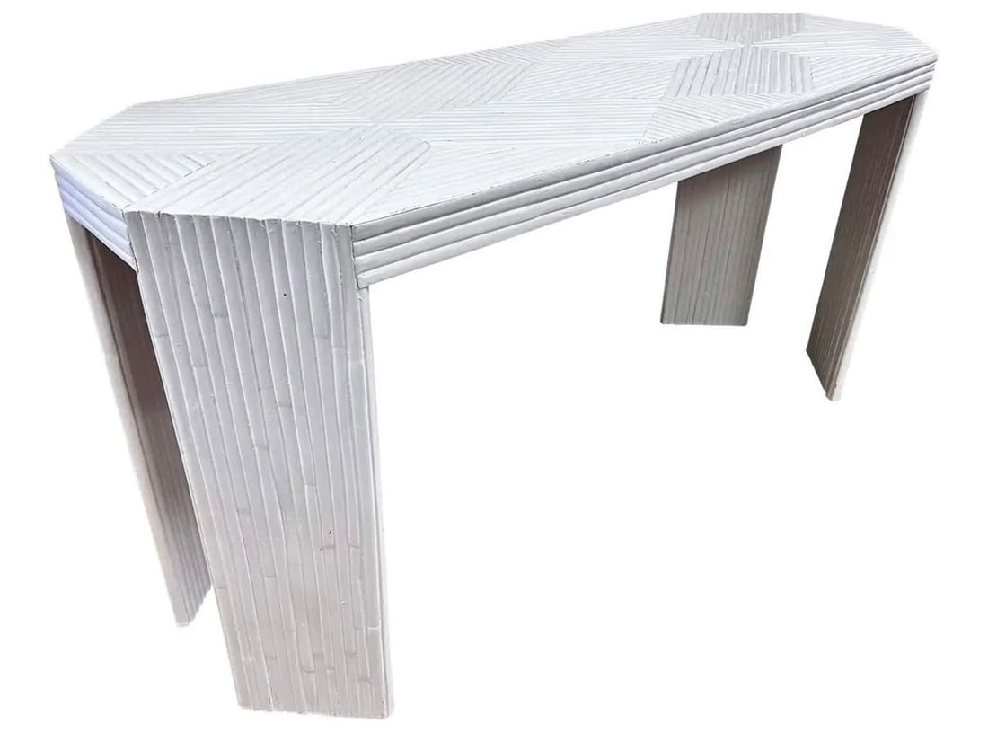 1970s Unique MCM Bamboo Marquetry Console Table - 2
