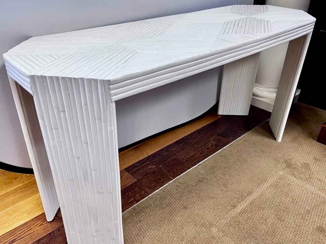 1970s Unique MCM Bamboo Marquetry Console Table - 6