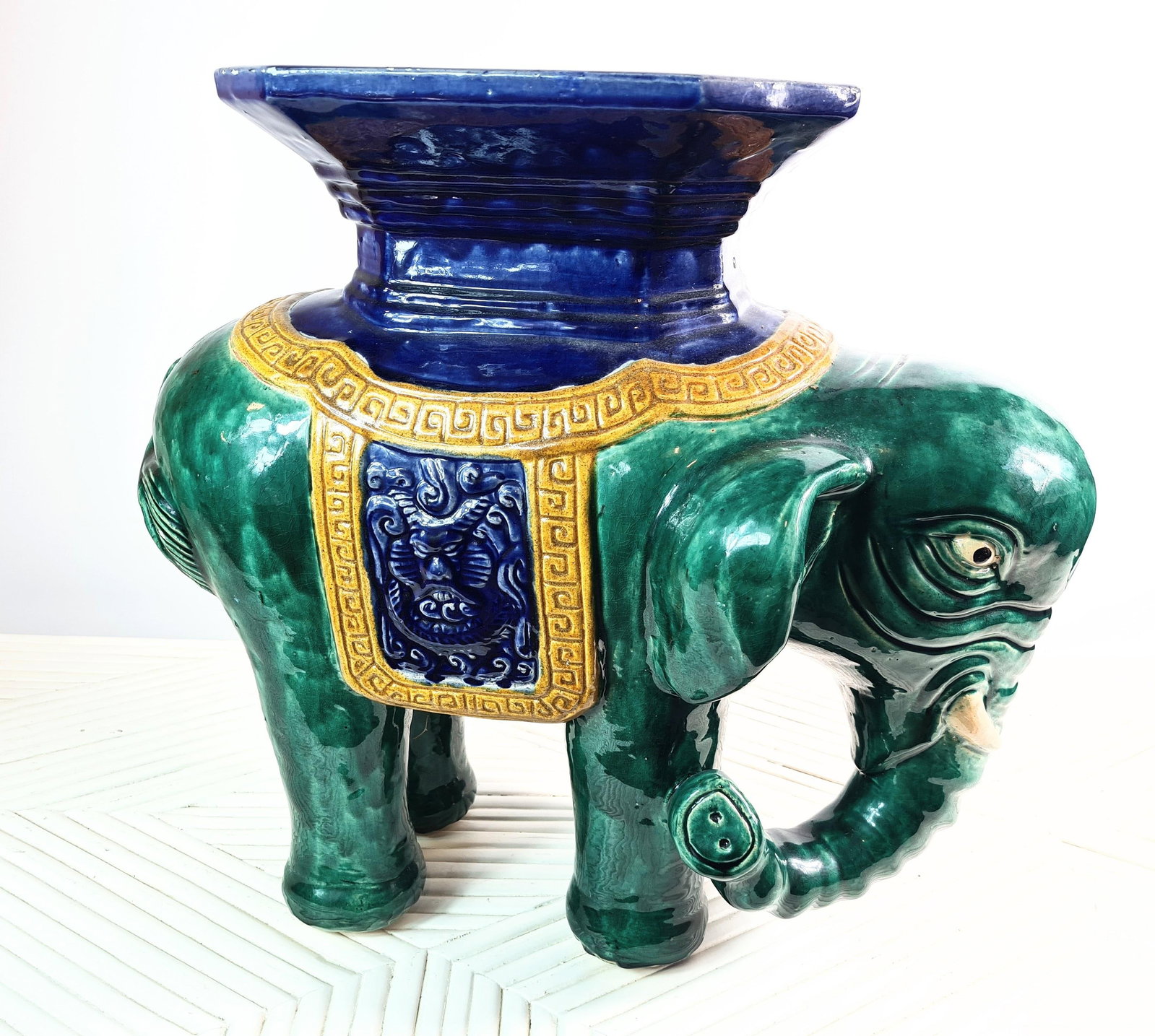 Antique Chinese Shiwan Ceramic Elephant Garden Stool - 2