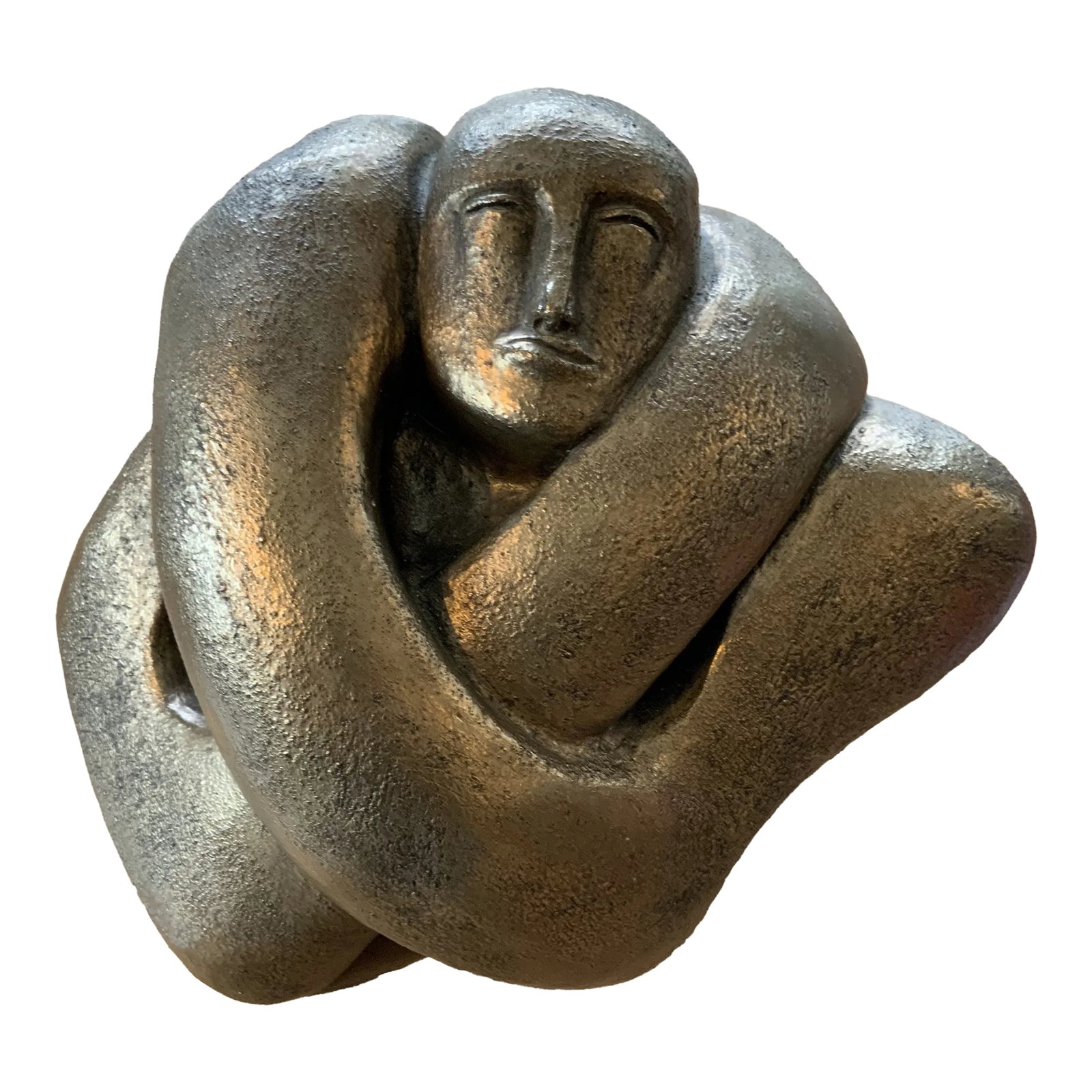 Carole Shultz Sculpture, "Woman Self-Embrace," 1975, Signed and Numbered: Sometimes you just need a hug"¦ and this sculpture does it! Carole Schultz's Woman Self-Hug is a dramatic, solid statement piece, finished in a bronze/gold color. Numbered 103/250, it measures