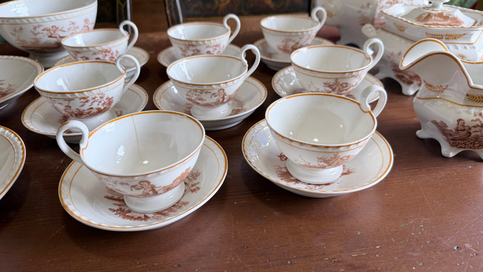 Rare Antique English Bone China Bat Printed Tea Service, by Ridgway, Pattern 1684/2, Circa 1830s - 2 - 16