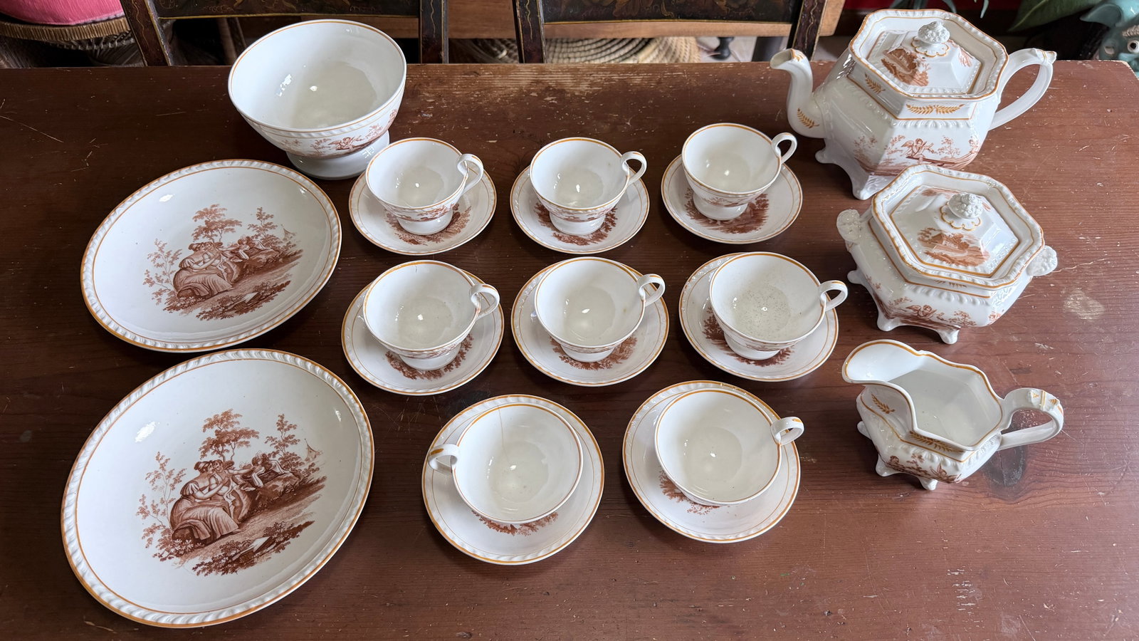 Rare Antique English Bone China Bat Printed Tea Service, by Ridgway, Pattern 1684/2, Circa 1830s - 2 - 18