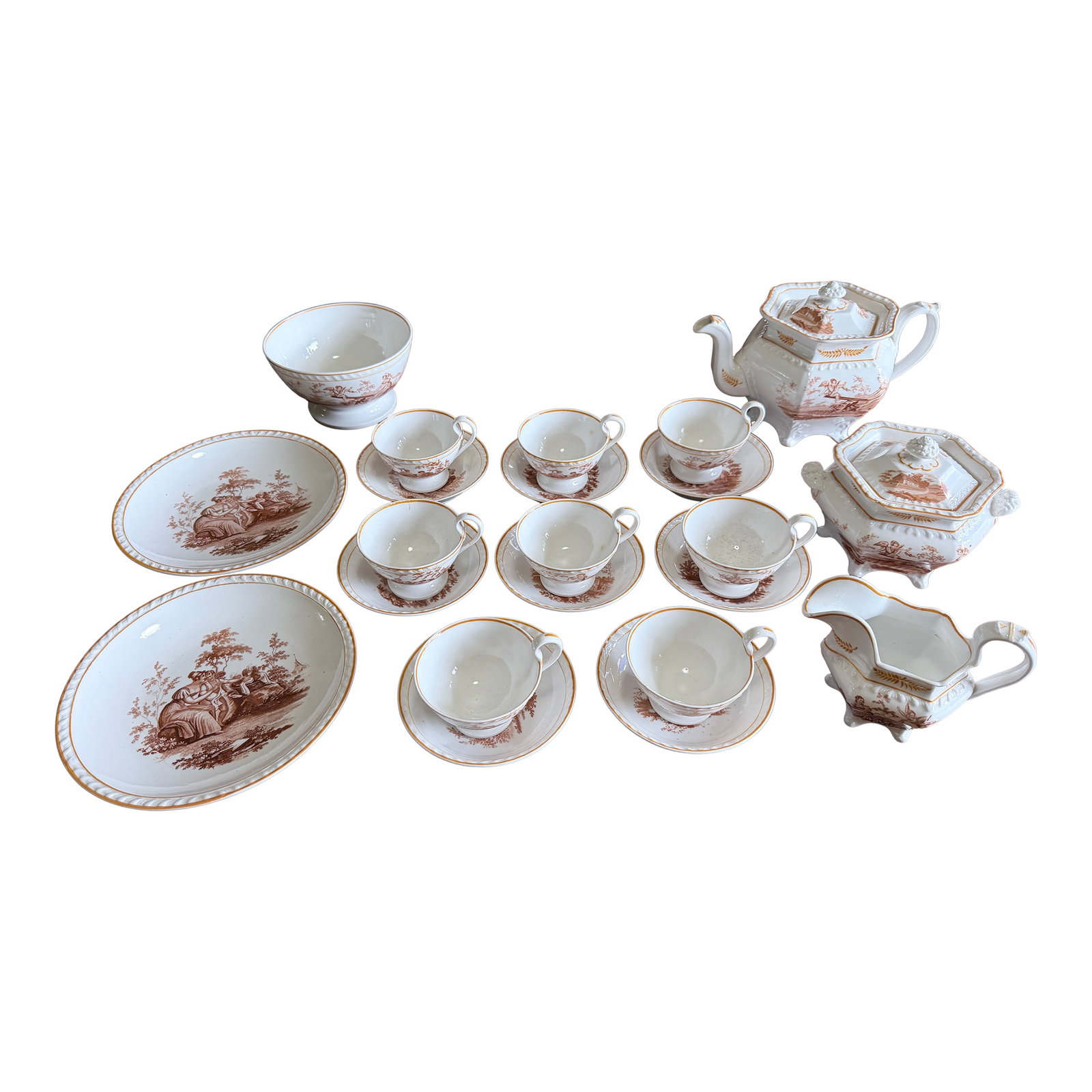 Rare Antique English Bone China Bat Printed Tea Service, by Ridgway, Pattern 1684/2, Circa 1830s - 2 (1 of 18)