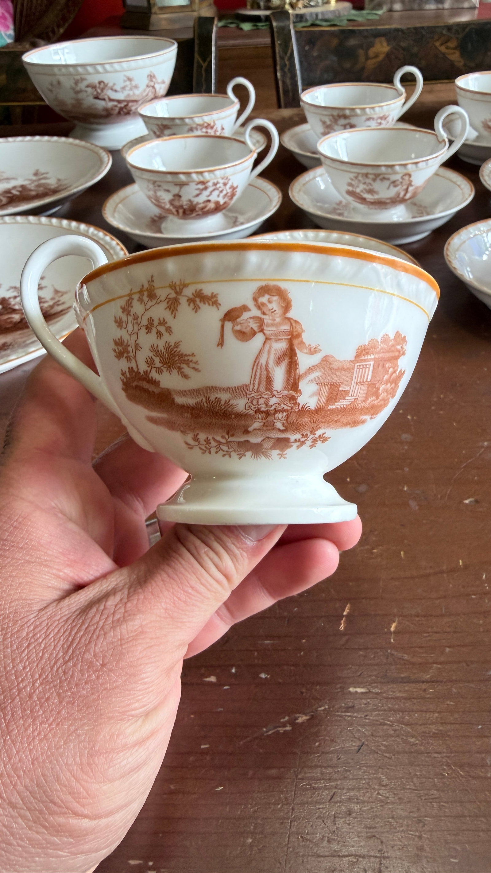 Rare Antique English Bone China Bat Printed Tea Service, by Ridgway, Pattern 1684/2, Circa 1830s - 2 - 2
