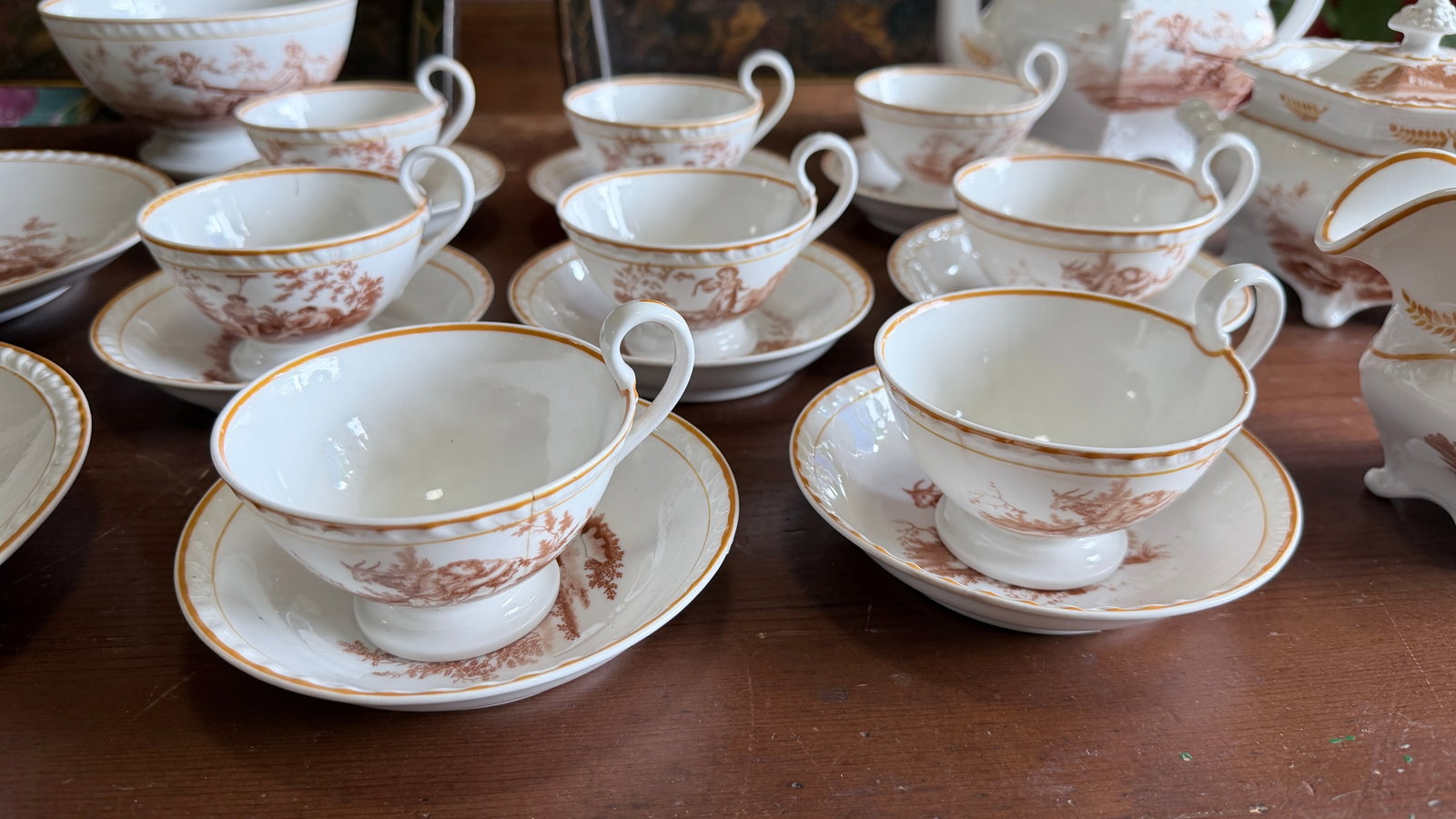 Rare Antique English Bone China Bat Printed Tea Service, by Ridgway, Pattern 1684/2, Circa 1830s - 2 - 5