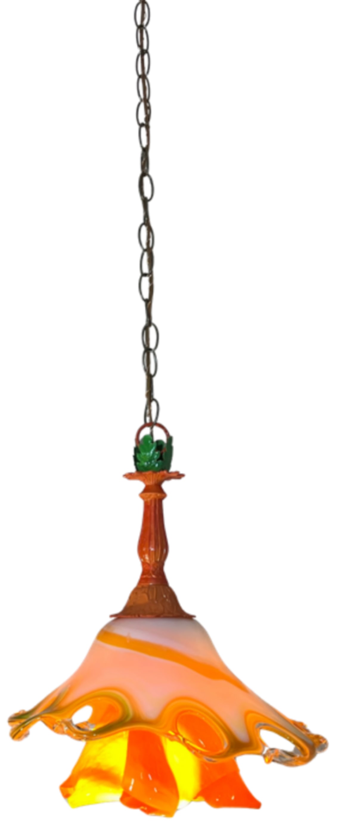 Murano Art Glass Looped Abstract Orange White Pendant Light - 10