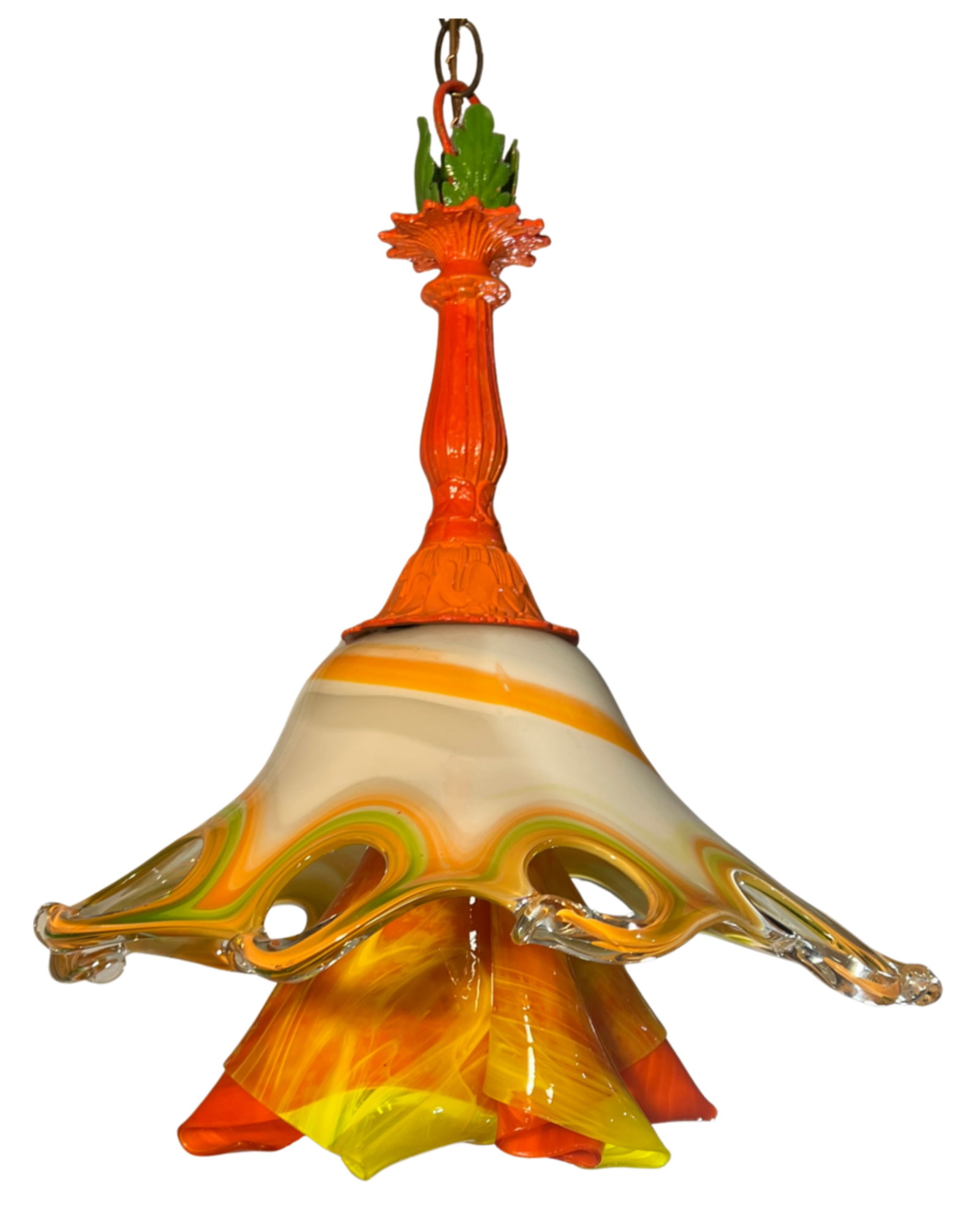 Murano Art Glass Looped Abstract Orange White Pendant Light - 12