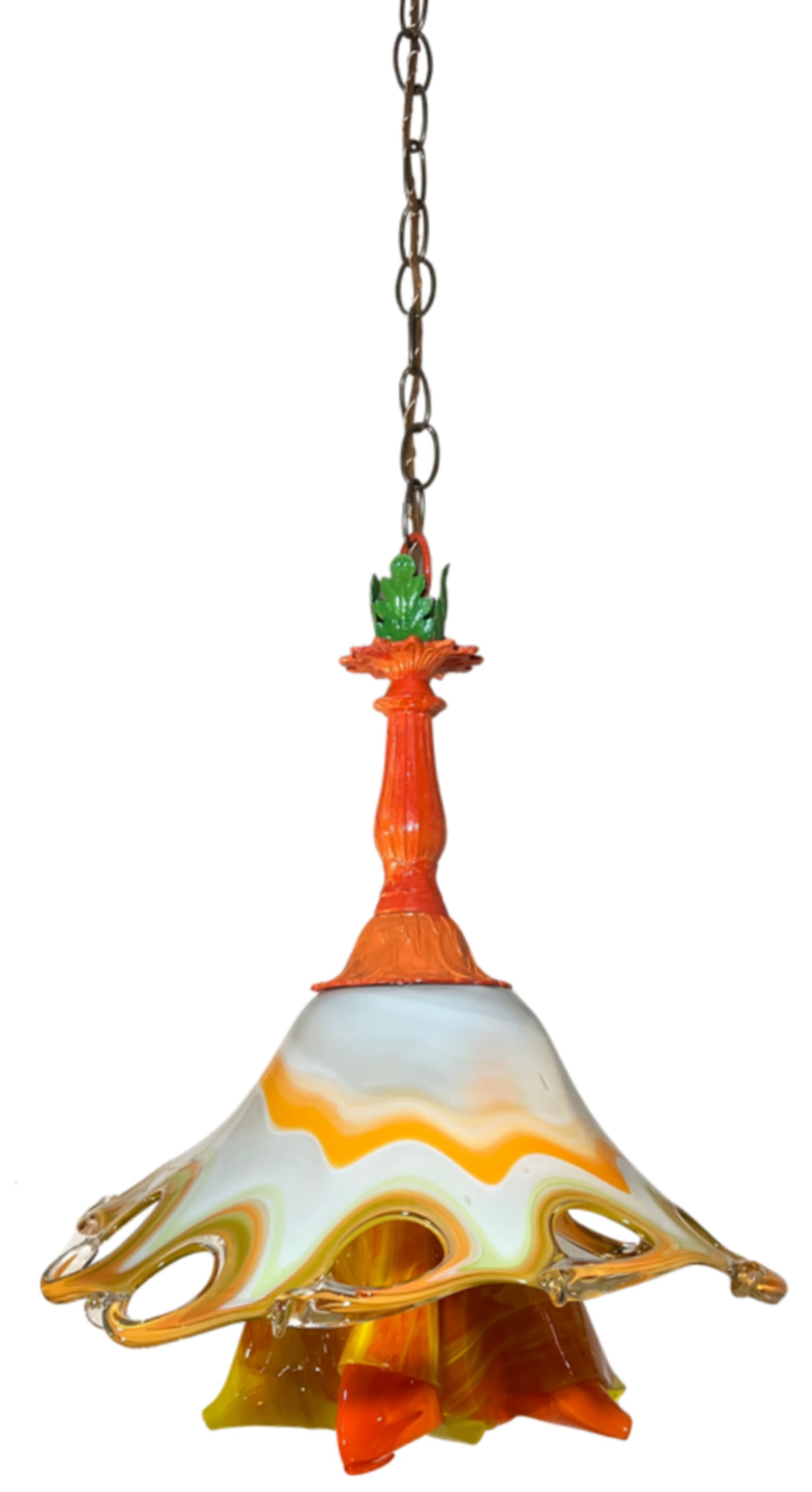 Murano Art Glass Looped Abstract Orange White Pendant Light - 15