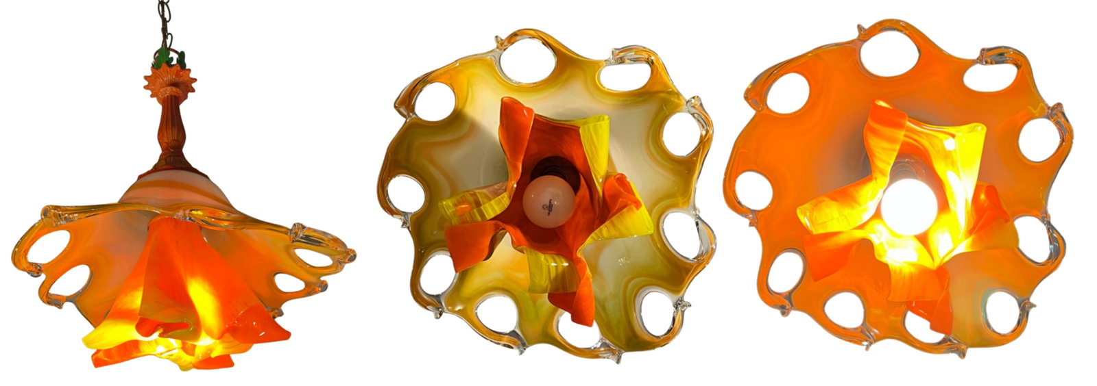 Murano Art Glass Looped Abstract Orange White Pendant Light - 18