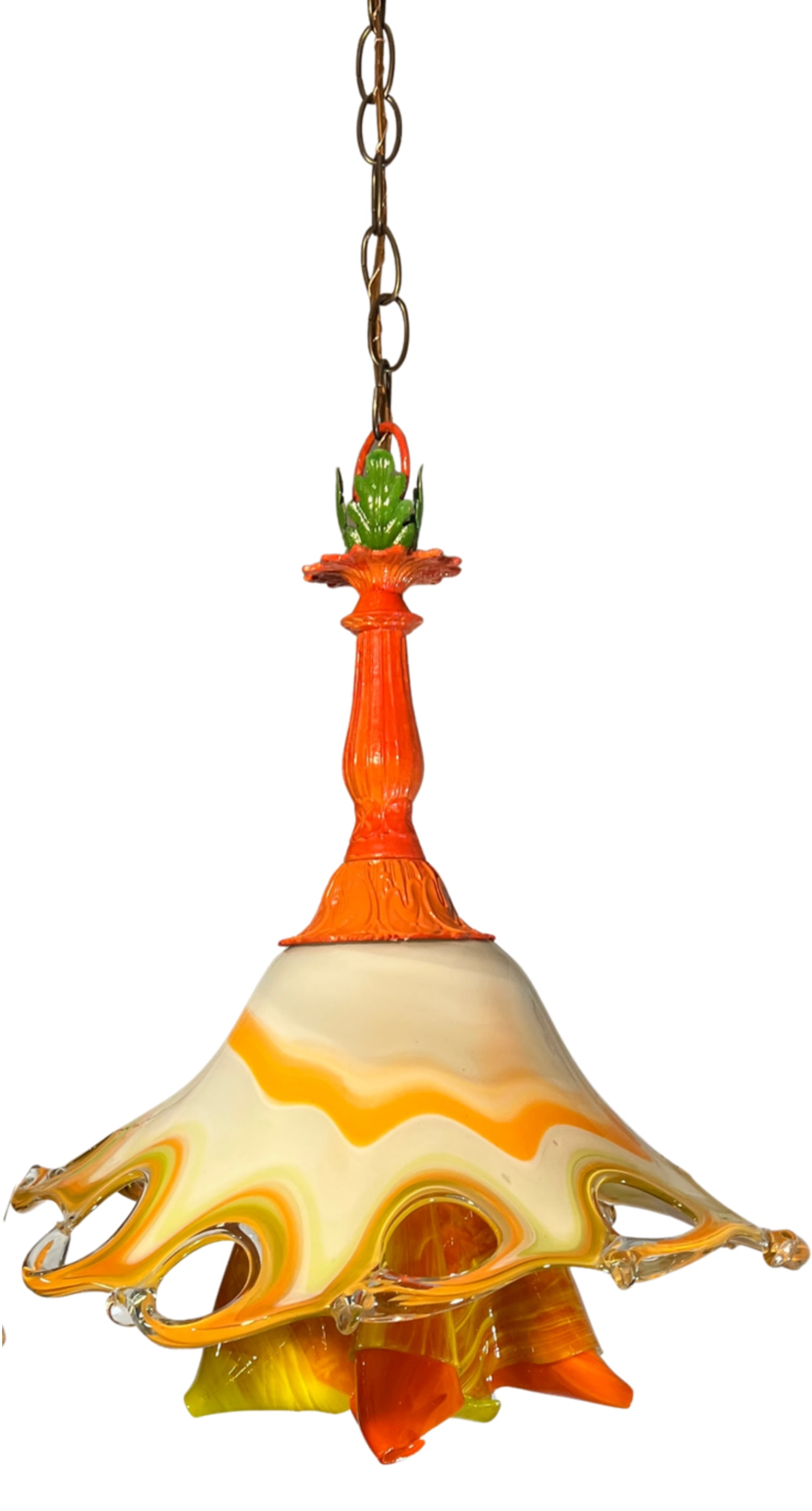 Murano Art Glass Looped Abstract Orange White Pendant Light - 3