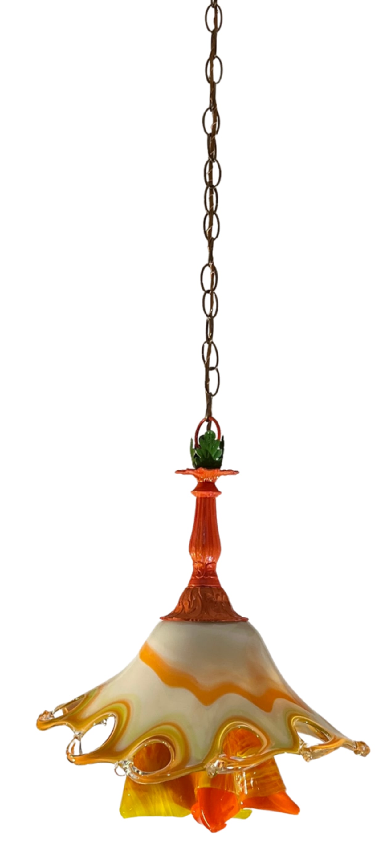 Murano Art Glass Looped Abstract Orange White Pendant Light - 5