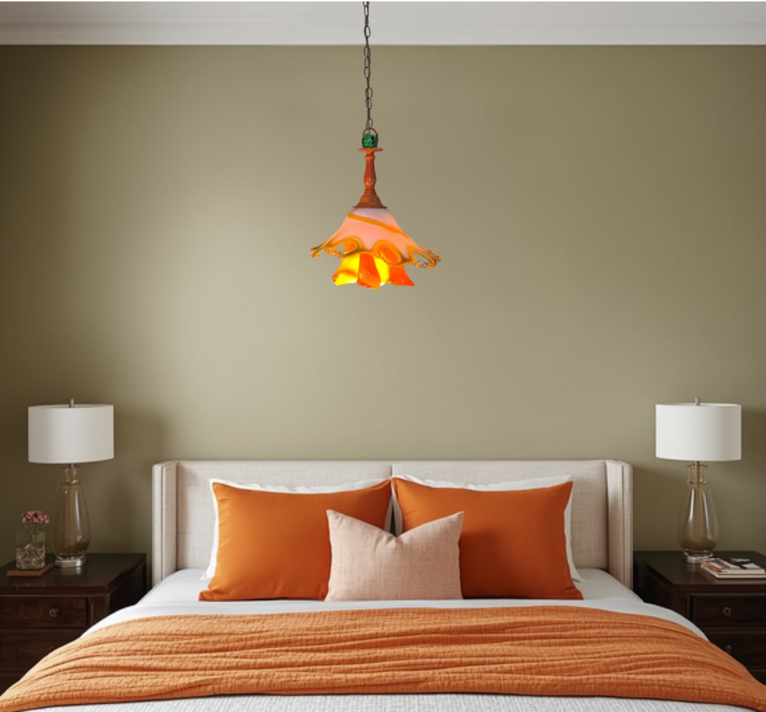 Murano Art Glass Looped Abstract Orange White Pendant Light - 6