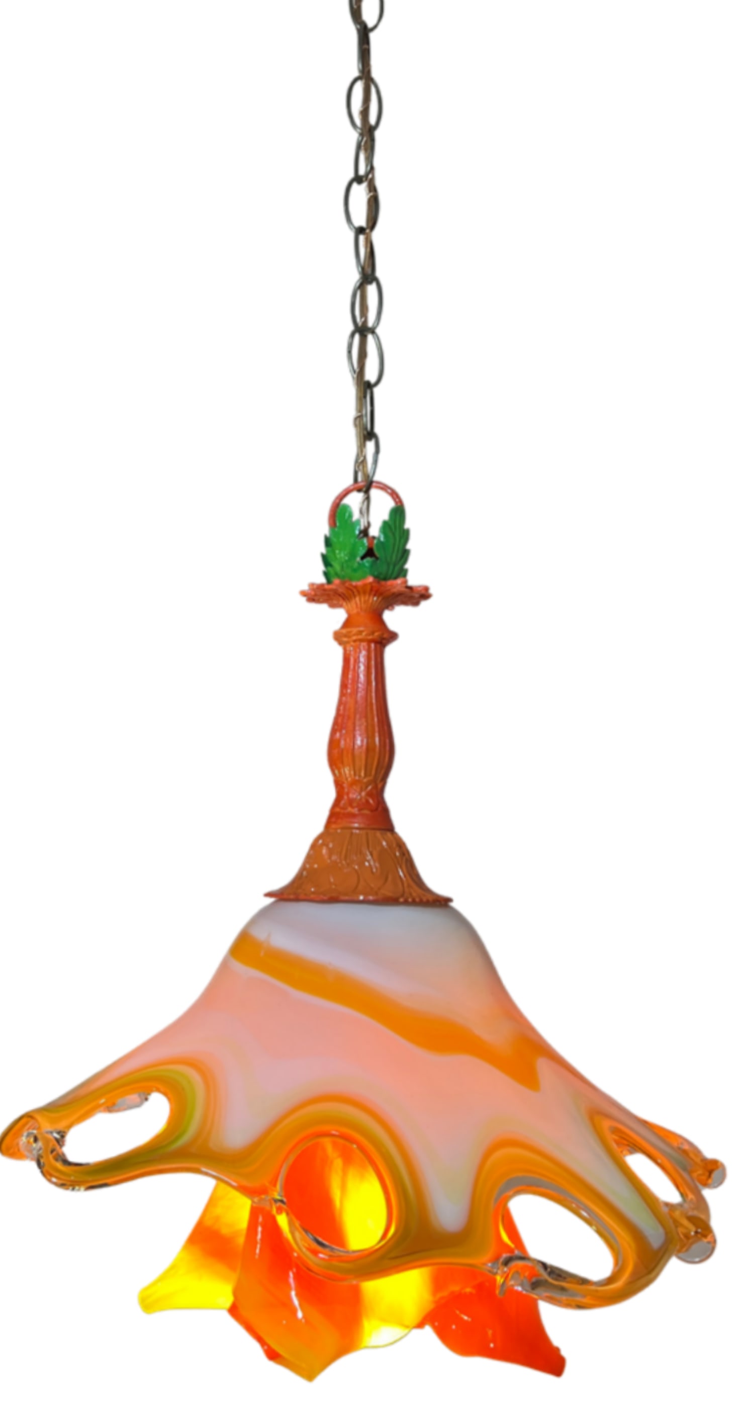 Murano Art Glass Looped Abstract Orange White Pendant Light - 7
