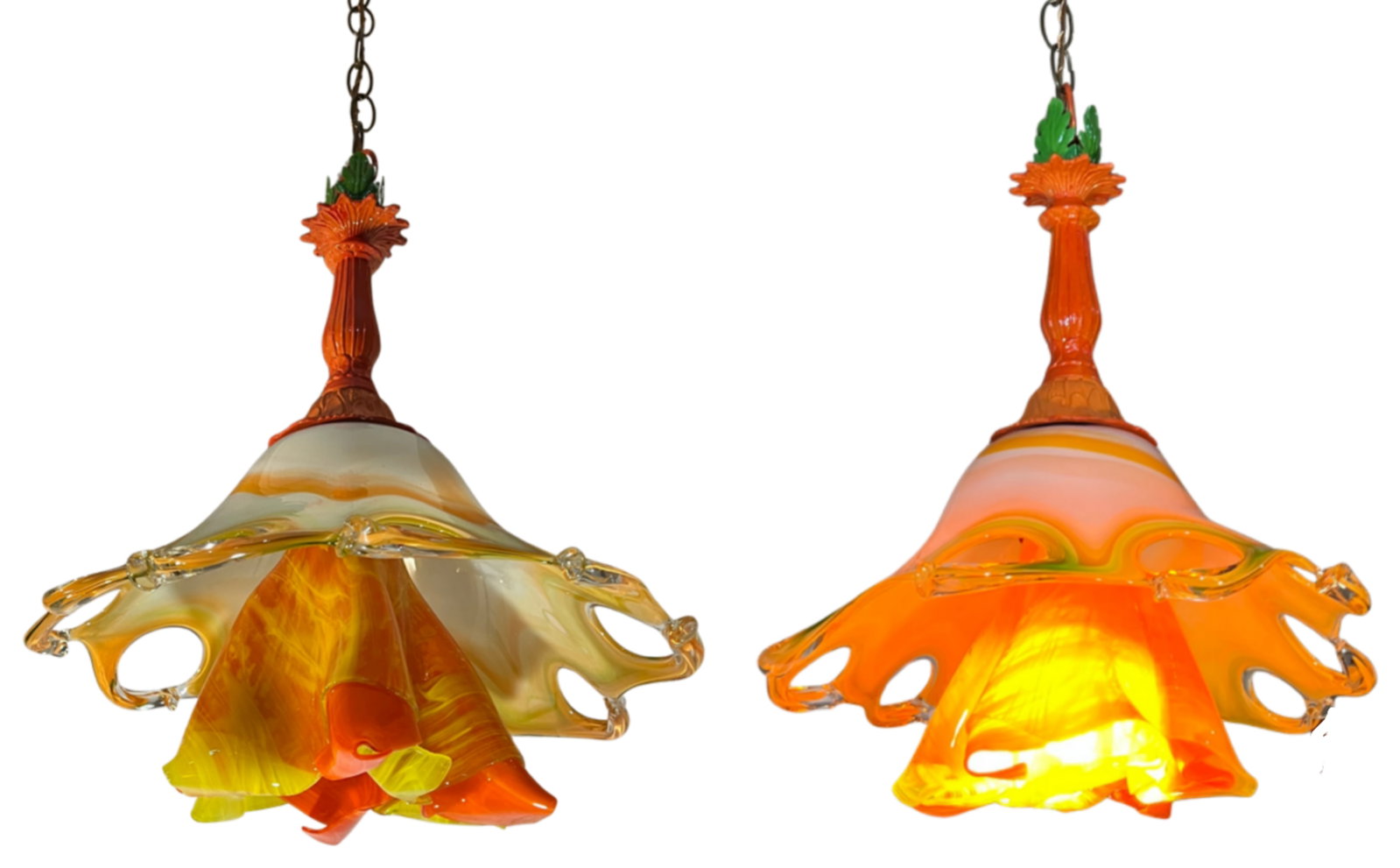 Murano Art Glass Looped Abstract Orange White Pendant Light - 9
