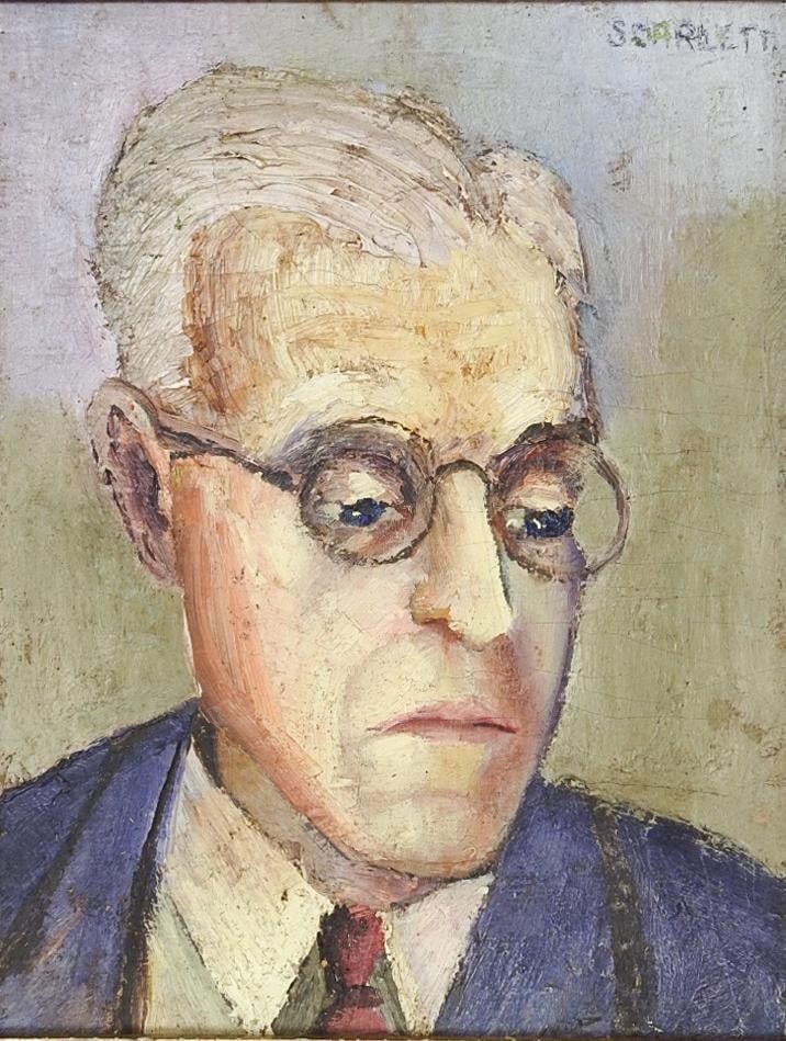 Early 20th Century Portrait of Serious Man With Glasses Painting - 2