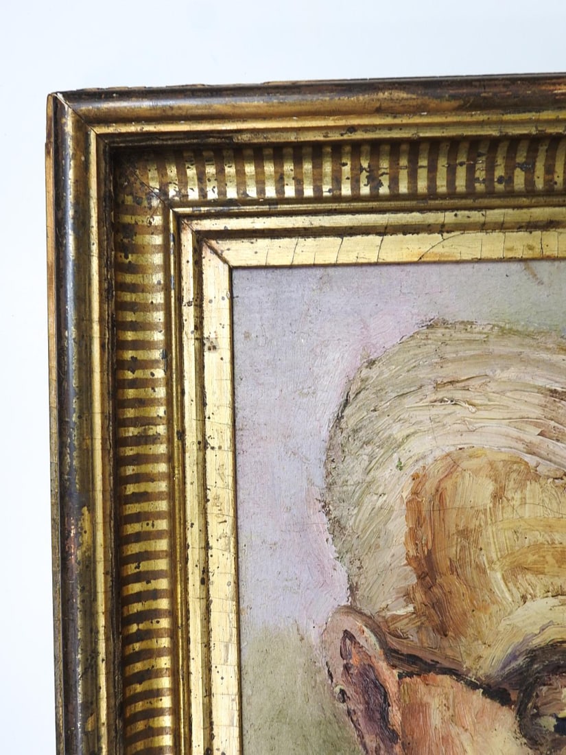 Early 20th Century Portrait of Serious Man With Glasses Painting - 4