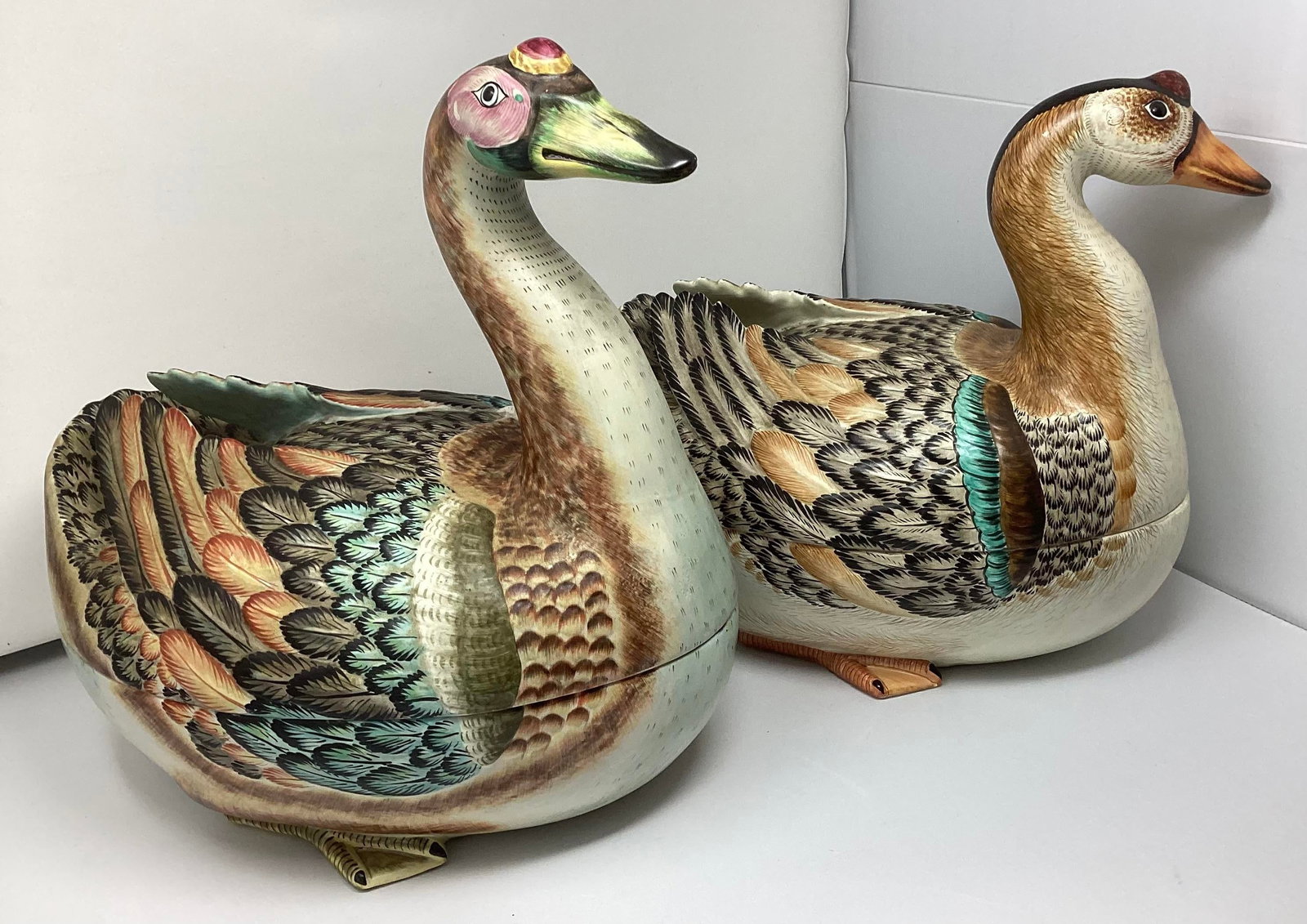 Rare Set of Vintage Mottahedeh Polychrome Geese Tureens - 3