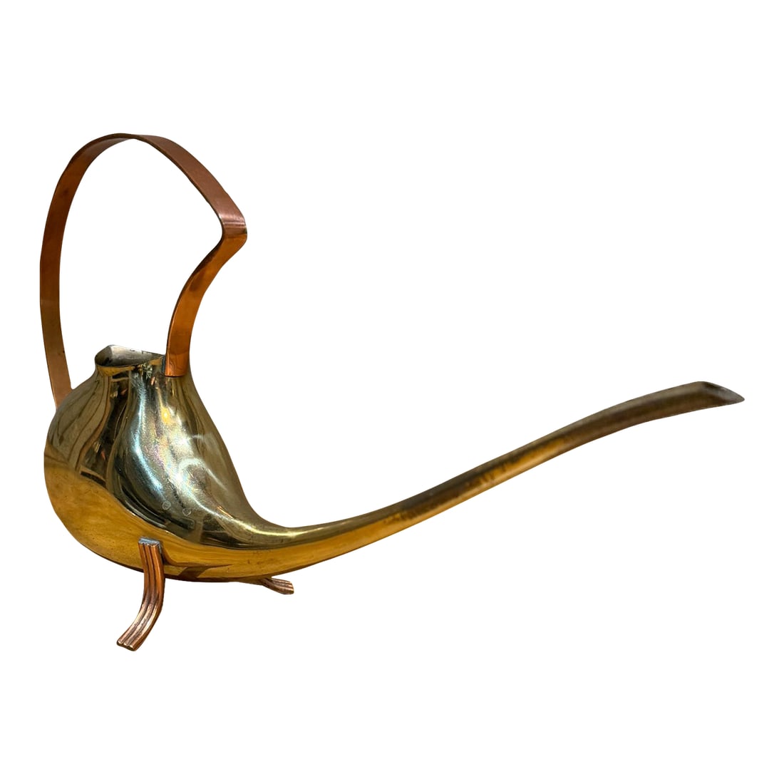 Mid-Century Modern Brass Watering Can Ariosa Carl Aubock GÃ¼nter Kupetz Era: For your consideration, a Vintage Mid-Century Modern (MCM) Brass Watering Can, characterized by its sleek, streamlined silhouette and elongated spout. These types of functional art pieces were