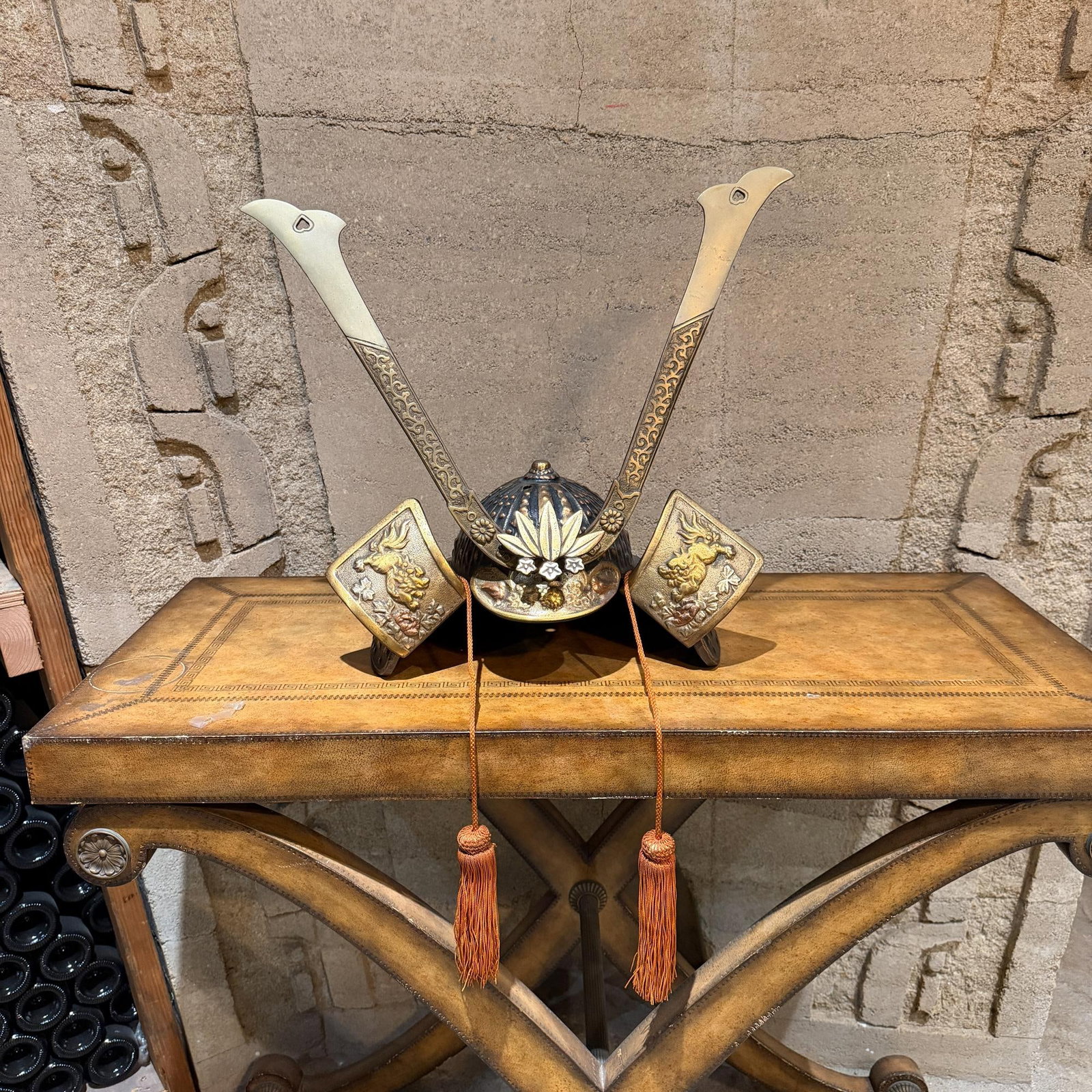 Japanese Kabuto Samurai Helmet Display Sculpture in Bronze - 2