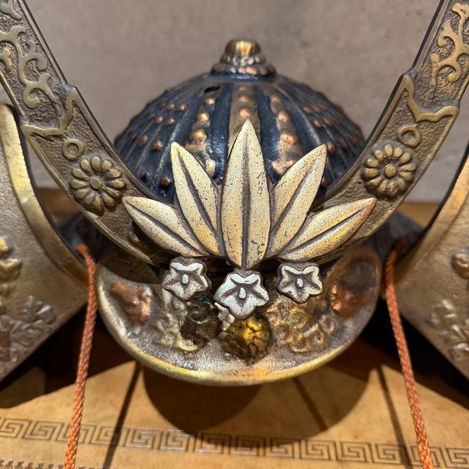 Japanese Kabuto Samurai Helmet Display Sculpture in Bronze - 3
