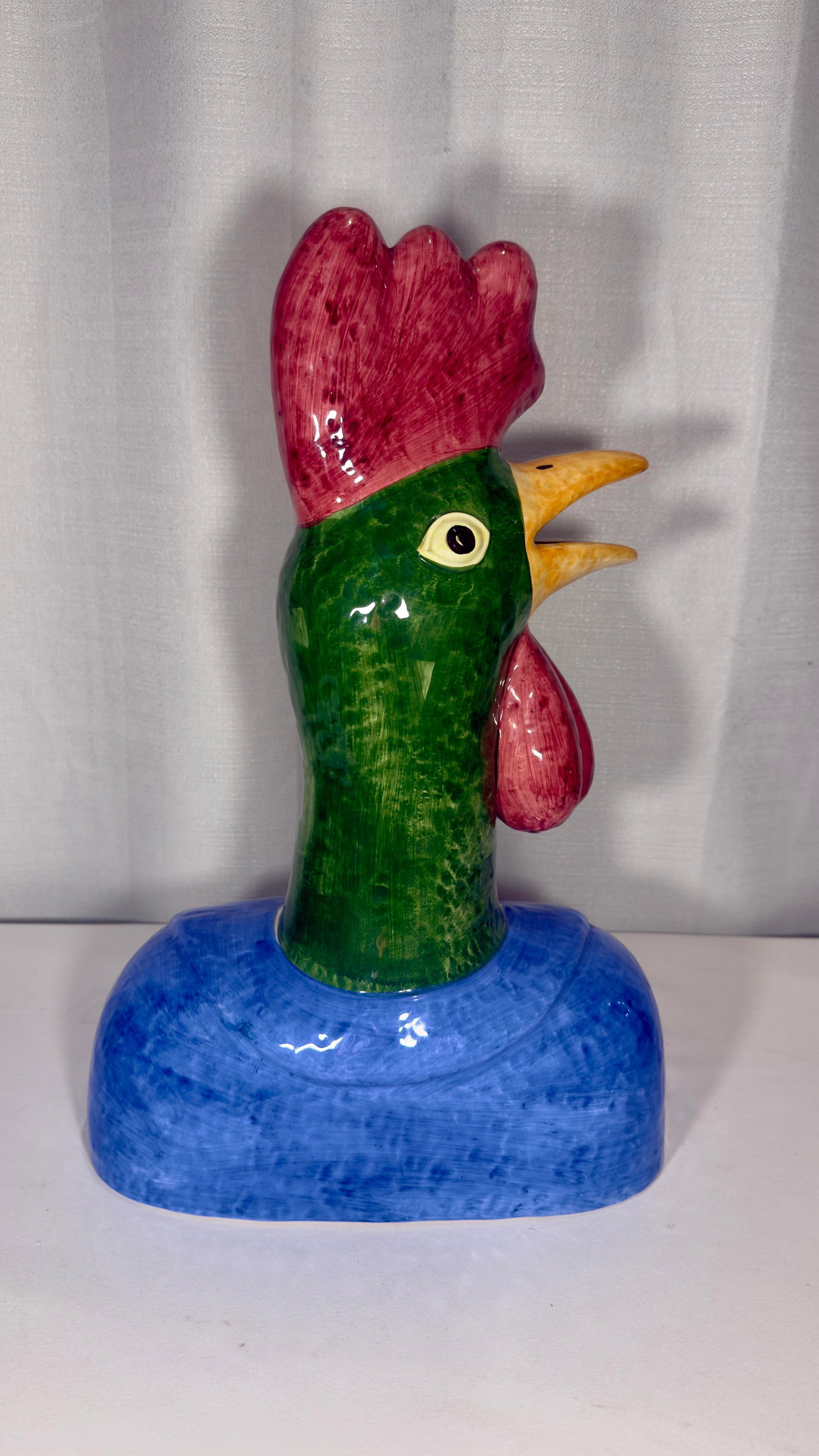 Late 20th Century Hand-Painted Italian Majolica Rooster and Hen Busts - 10