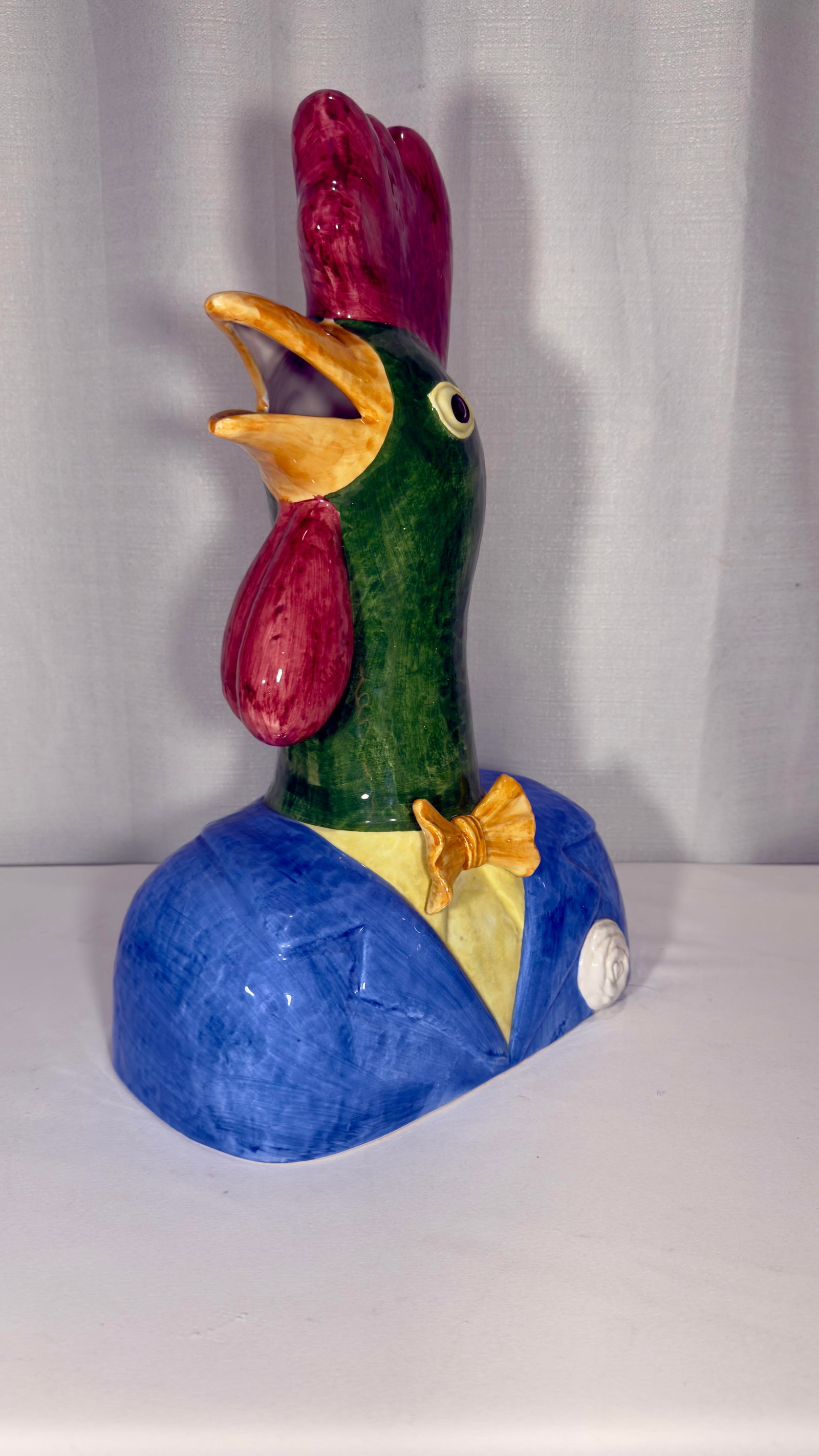 Late 20th Century Hand-Painted Italian Majolica Rooster and Hen Busts - 11