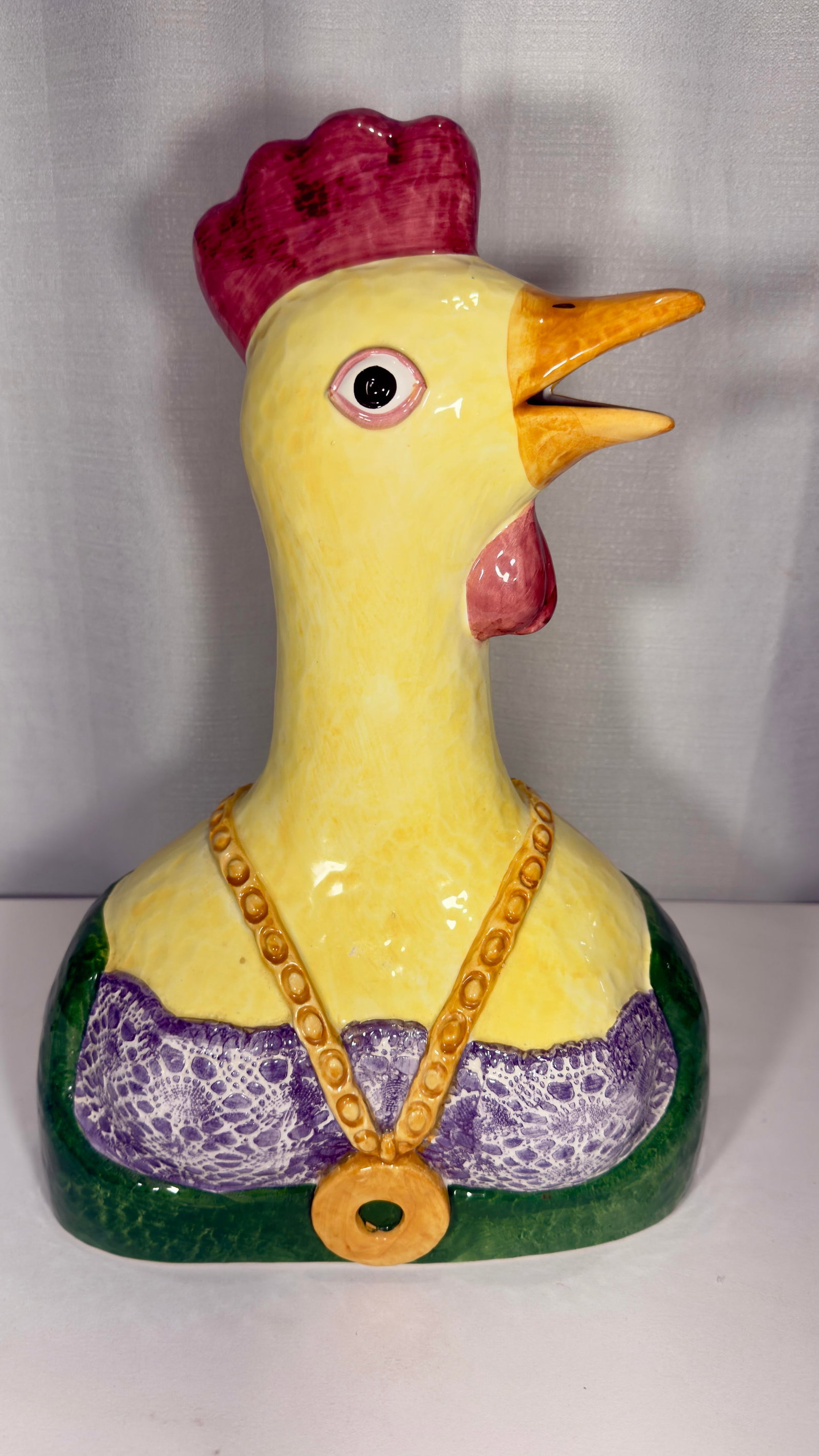 Late 20th Century Hand-Painted Italian Majolica Rooster and Hen Busts - 5