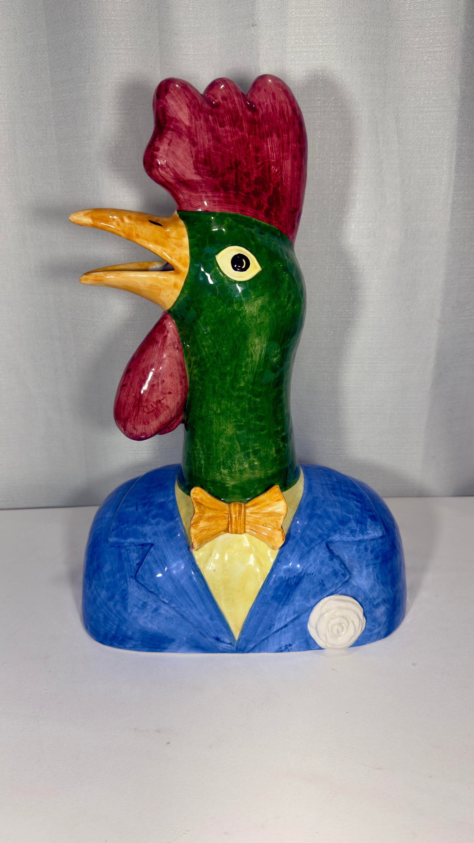 Late 20th Century Hand-Painted Italian Majolica Rooster and Hen Busts - 8