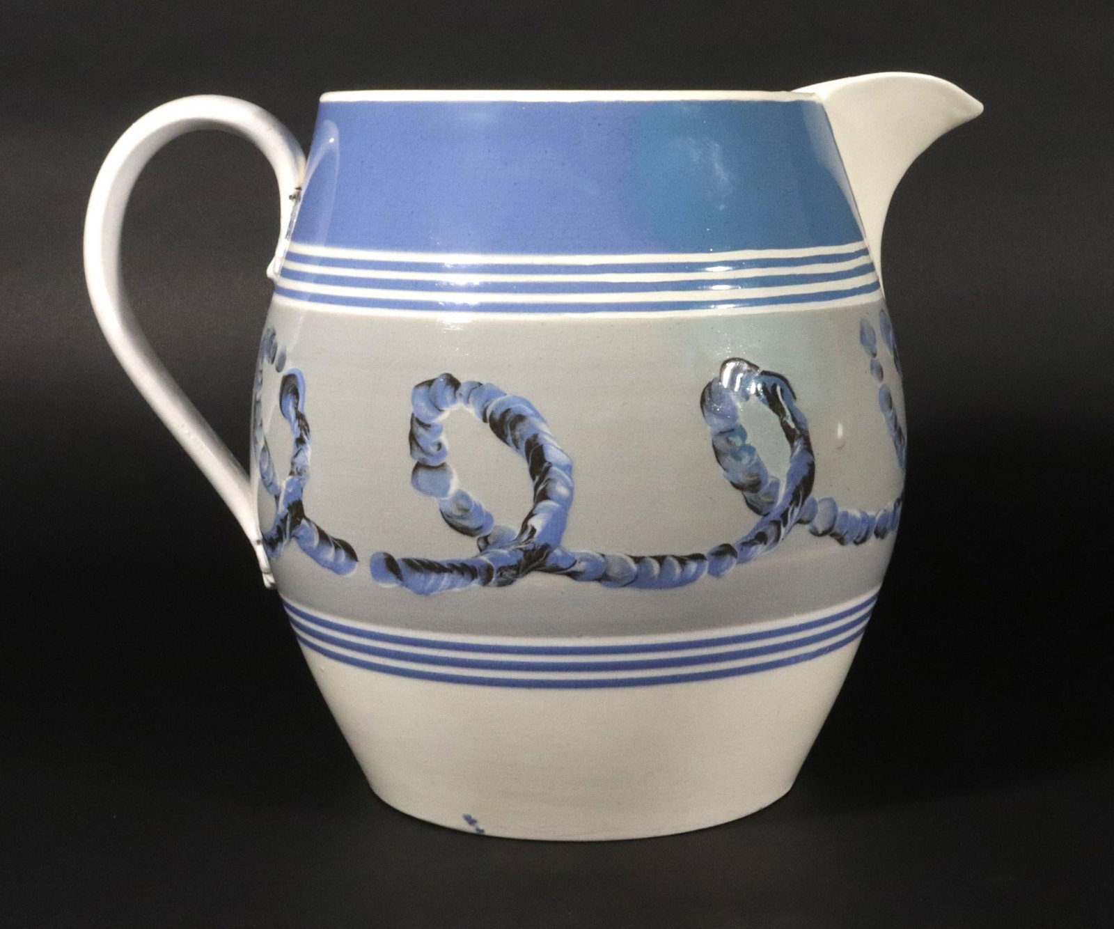 English Pearlware Mocha Earthworm Jug, Staffordshire or Northern England - 3
