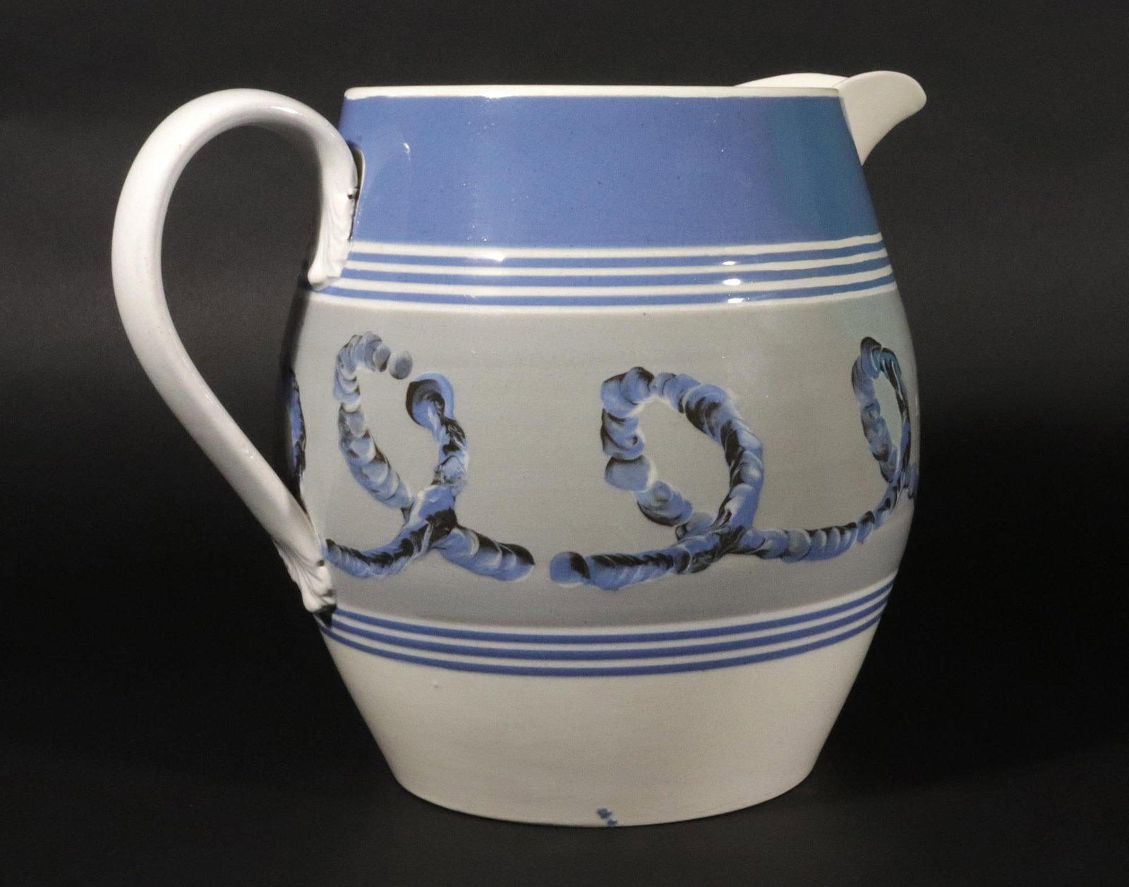 English Pearlware Mocha Earthworm Jug, Staffordshire or Northern England - 4