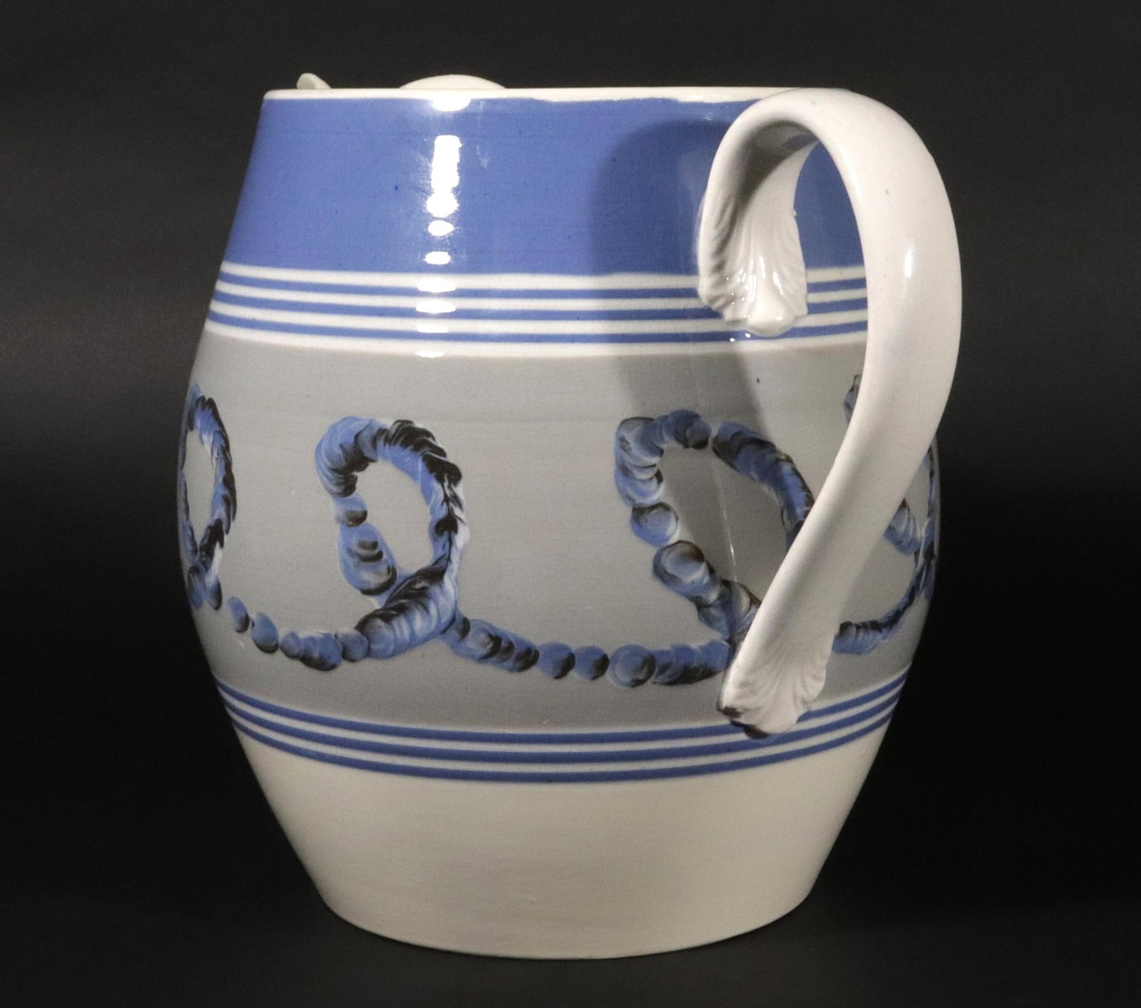 English Pearlware Mocha Earthworm Jug, Staffordshire or Northern England - 5