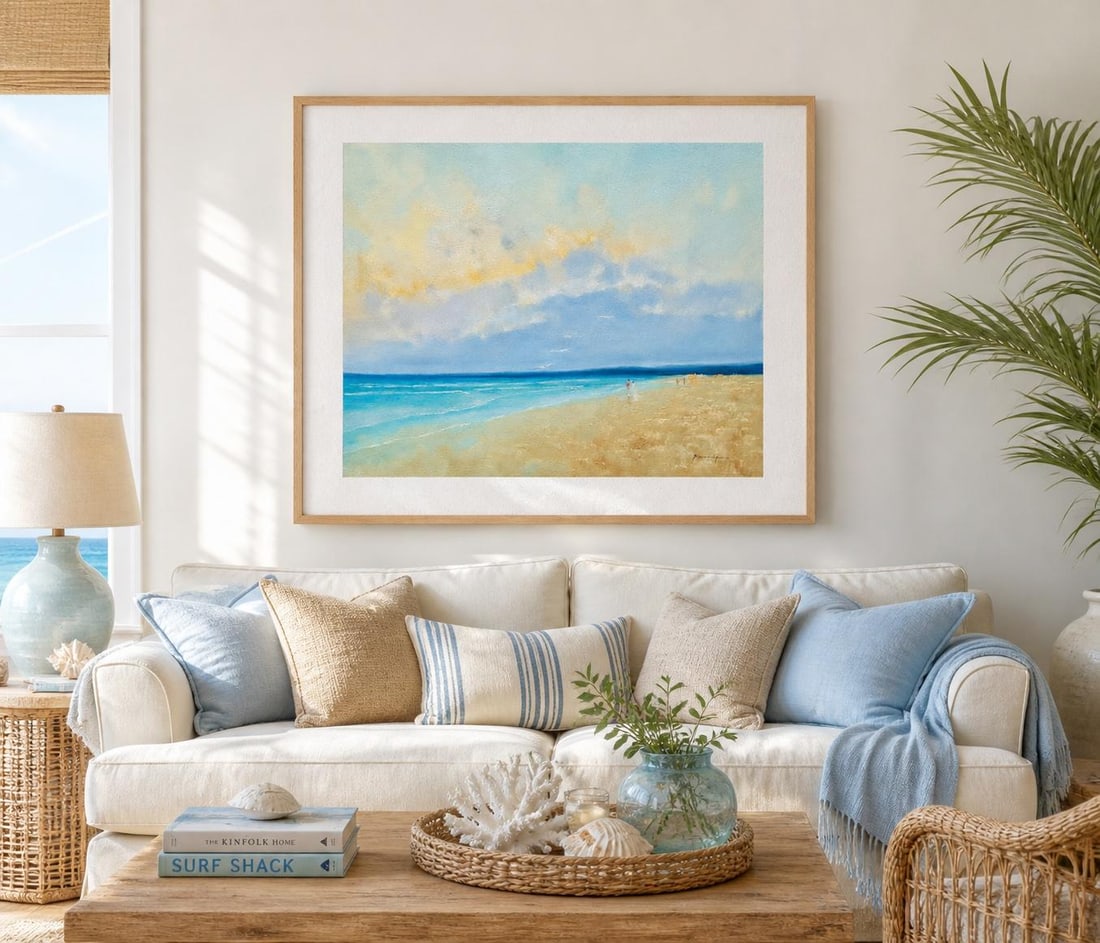 Serene Coastal Abstract Beach Scene - Original Oil on Canvas, by Arciero - 2