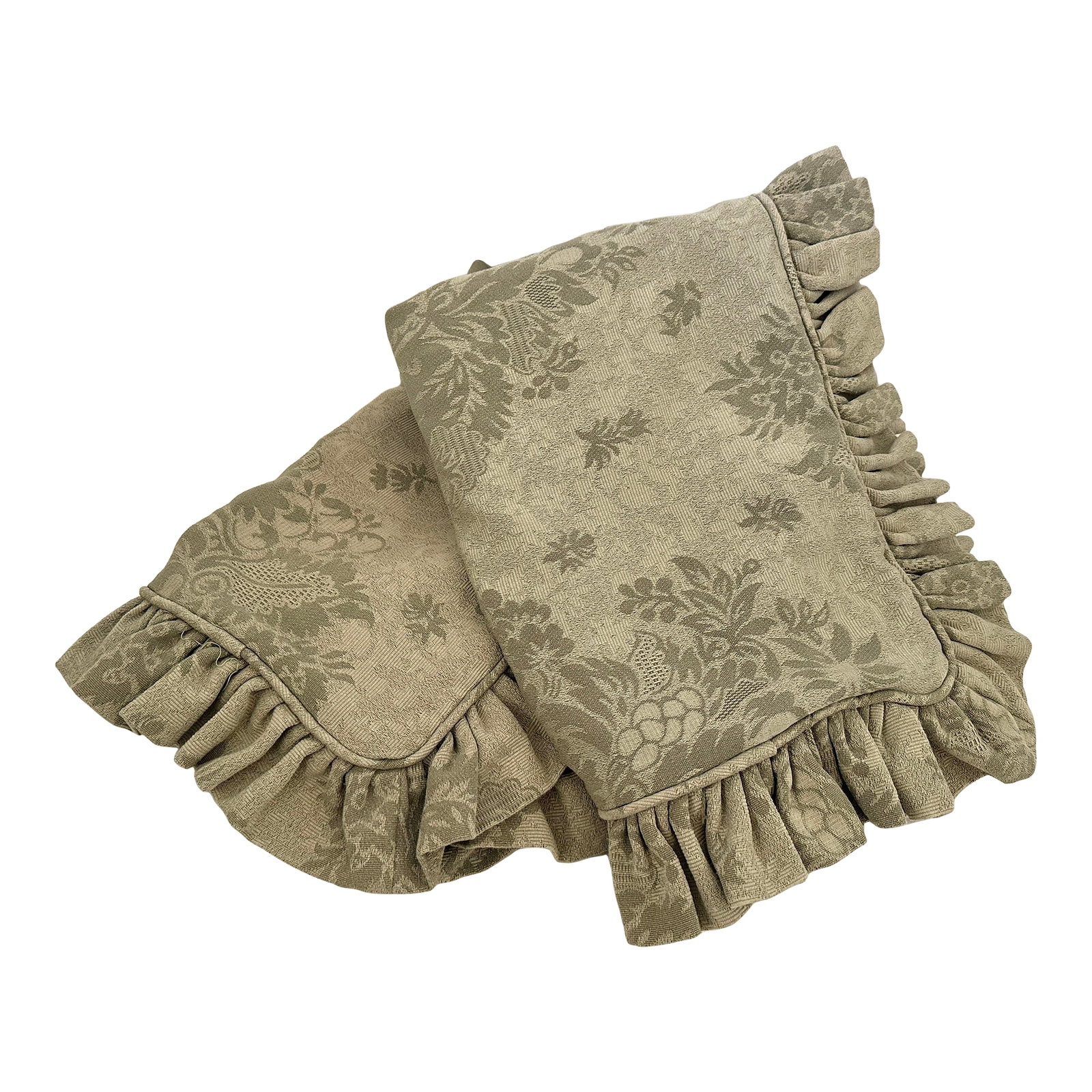 Pair of Ralph Lauren Style Ruffle Trimmed King Pillow Shams: Vintage pair of Thick brocade Ruffle Trimmed Pillow Shams, perfect for an add of color or accent color. No tag inside looks to be custom made. Cotton 35in w x 24in h Make sure to follow me, I have