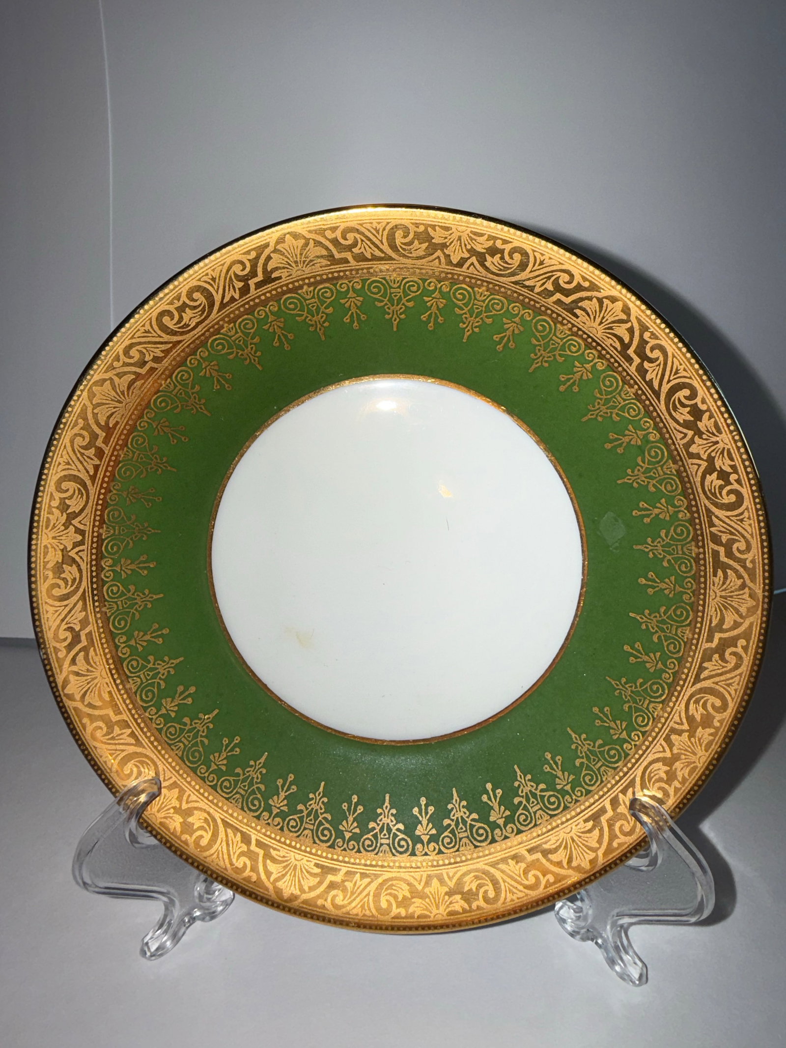 1900s Ch. Field Haviland Limoges France "Label De Qualité" Forest Green & Gold Encrusted 48-Pie - 2