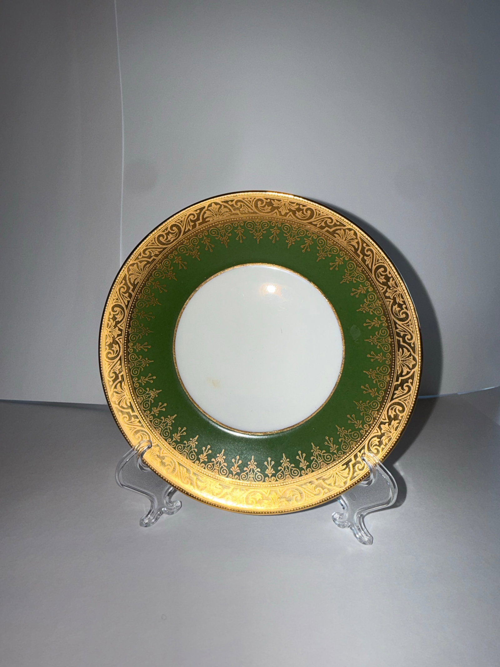 1900s Ch. Field Haviland Limoges France "Label De Qualité" Forest Green & Gold Encrusted 48-Pie - 6