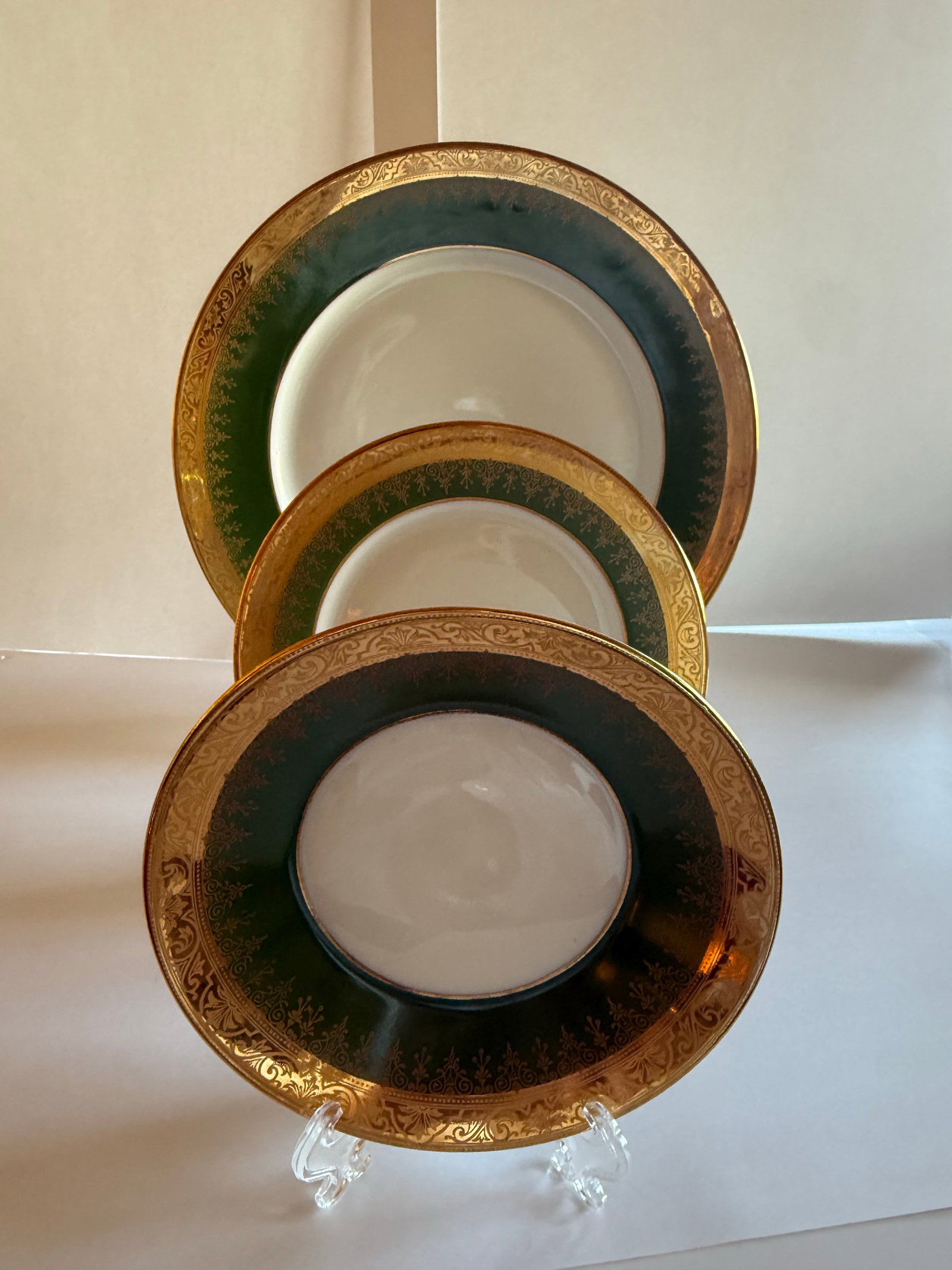 1900s Ch. Field Haviland Limoges France "Label De Qualité" Forest Green & Gold Encrusted 48-Pie - 8