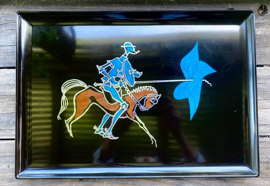 Vintage Couroc Monterey Don Quixote Horse & Rider Inlay Serving Tray – Rare Mid Century - 2