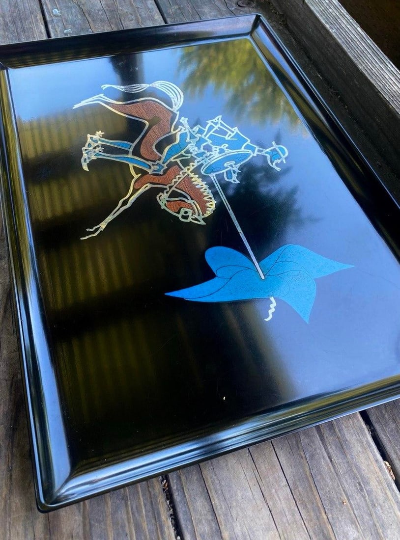 Vintage Couroc Monterey Don Quixote Horse & Rider Inlay Serving Tray – Rare Mid Century - 3