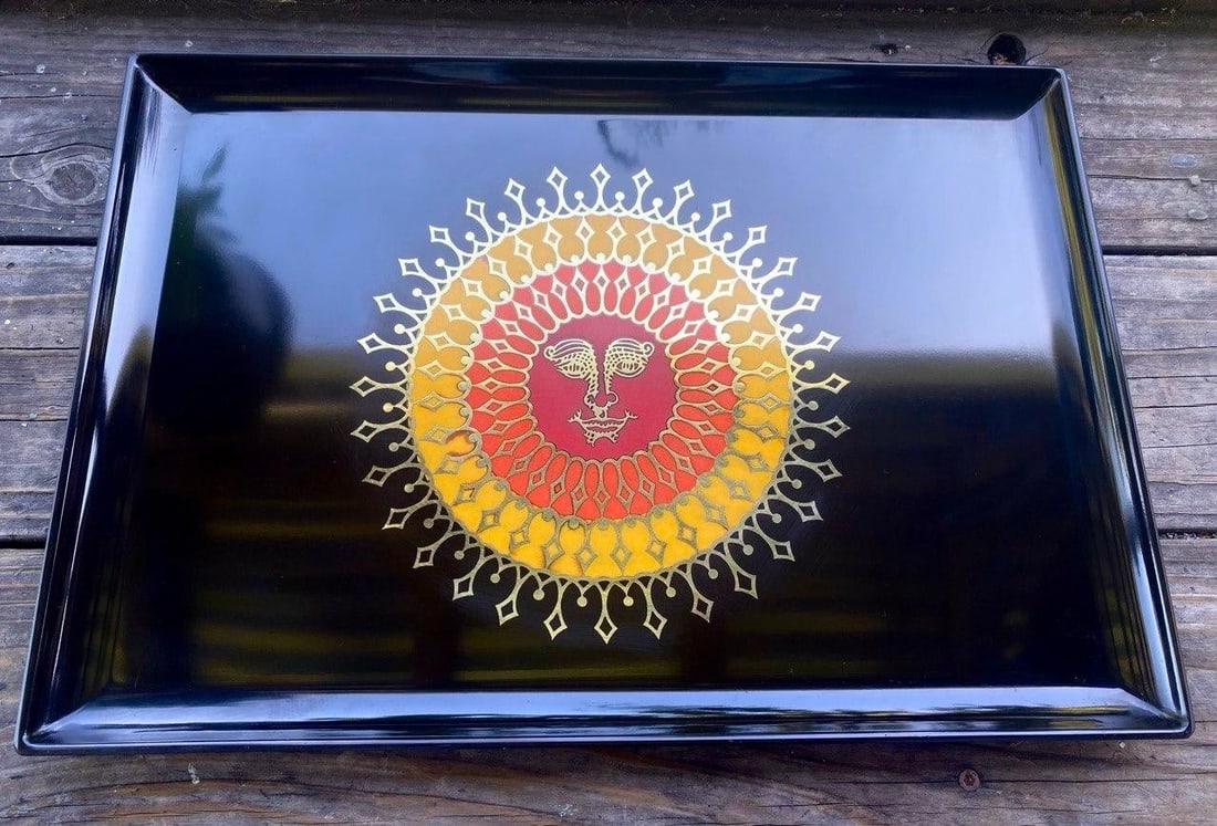 Rare Vintage Couroc of Monterey Sun Face Inlay Serving Tray – Hollywood Regency - 2