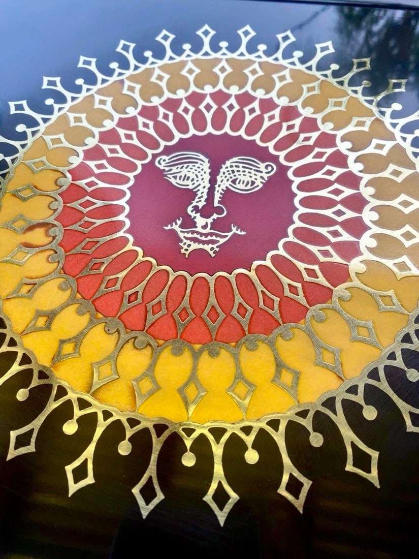 Rare Vintage Couroc of Monterey Sun Face Inlay Serving Tray – Hollywood Regency - 4