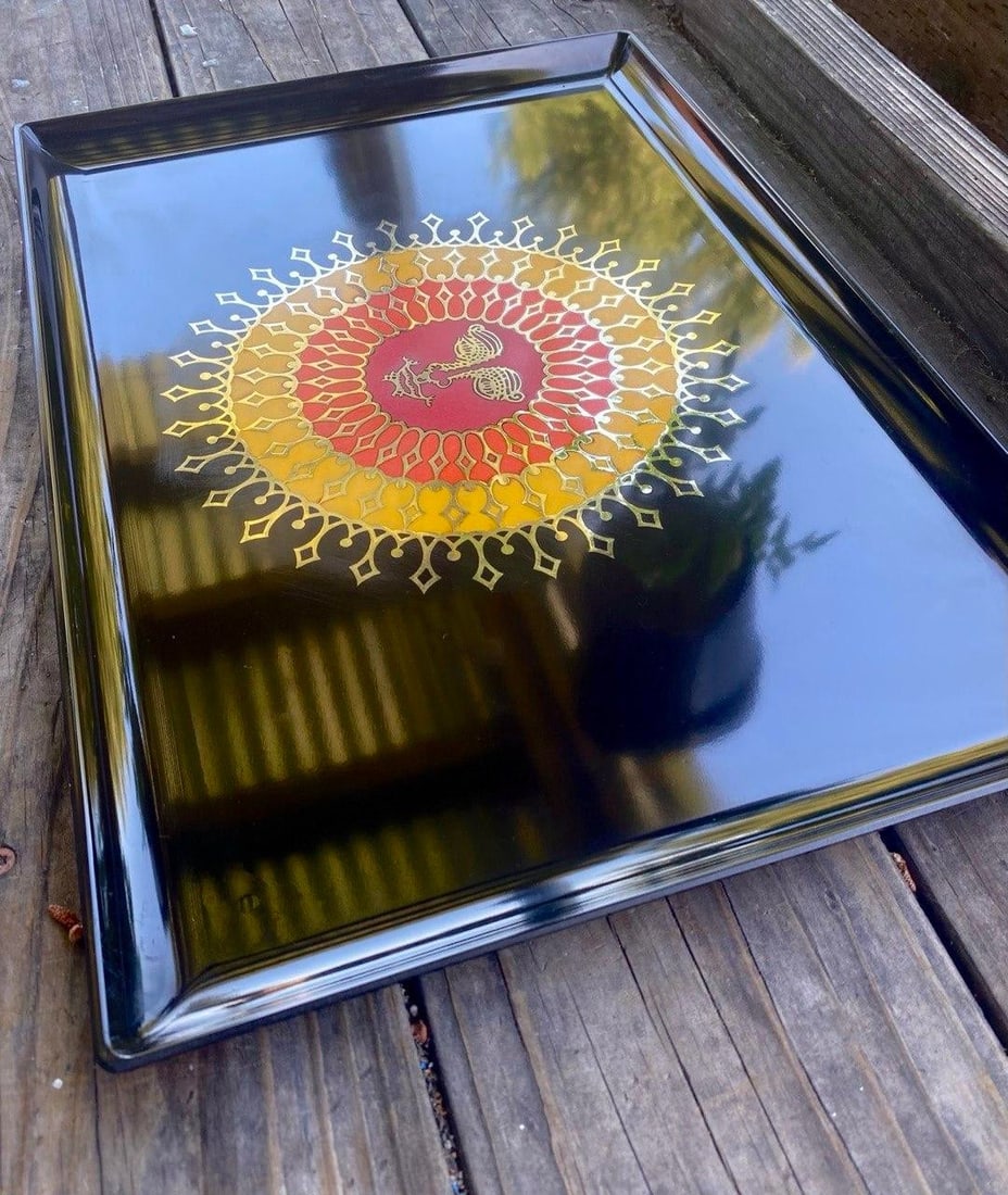 Rare Vintage Couroc of Monterey Sun Face Inlay Serving Tray – Hollywood Regency - 5