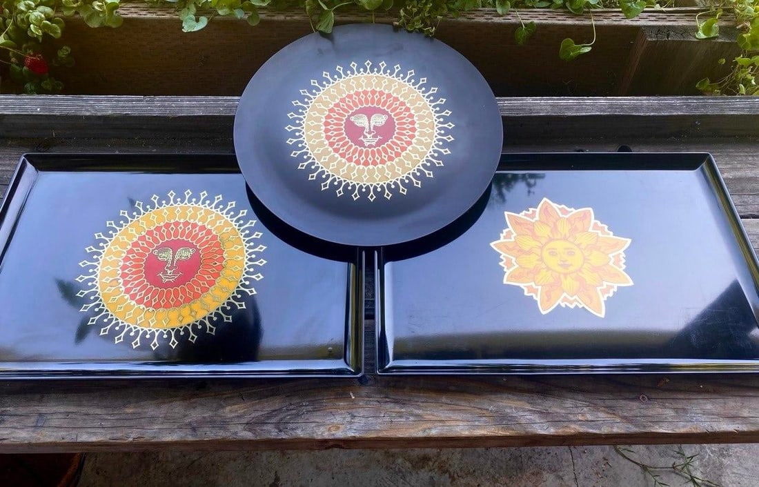 Rare Vintage Couroc of Monterey Sun Face Inlay Serving Tray – Hollywood Regency - 8