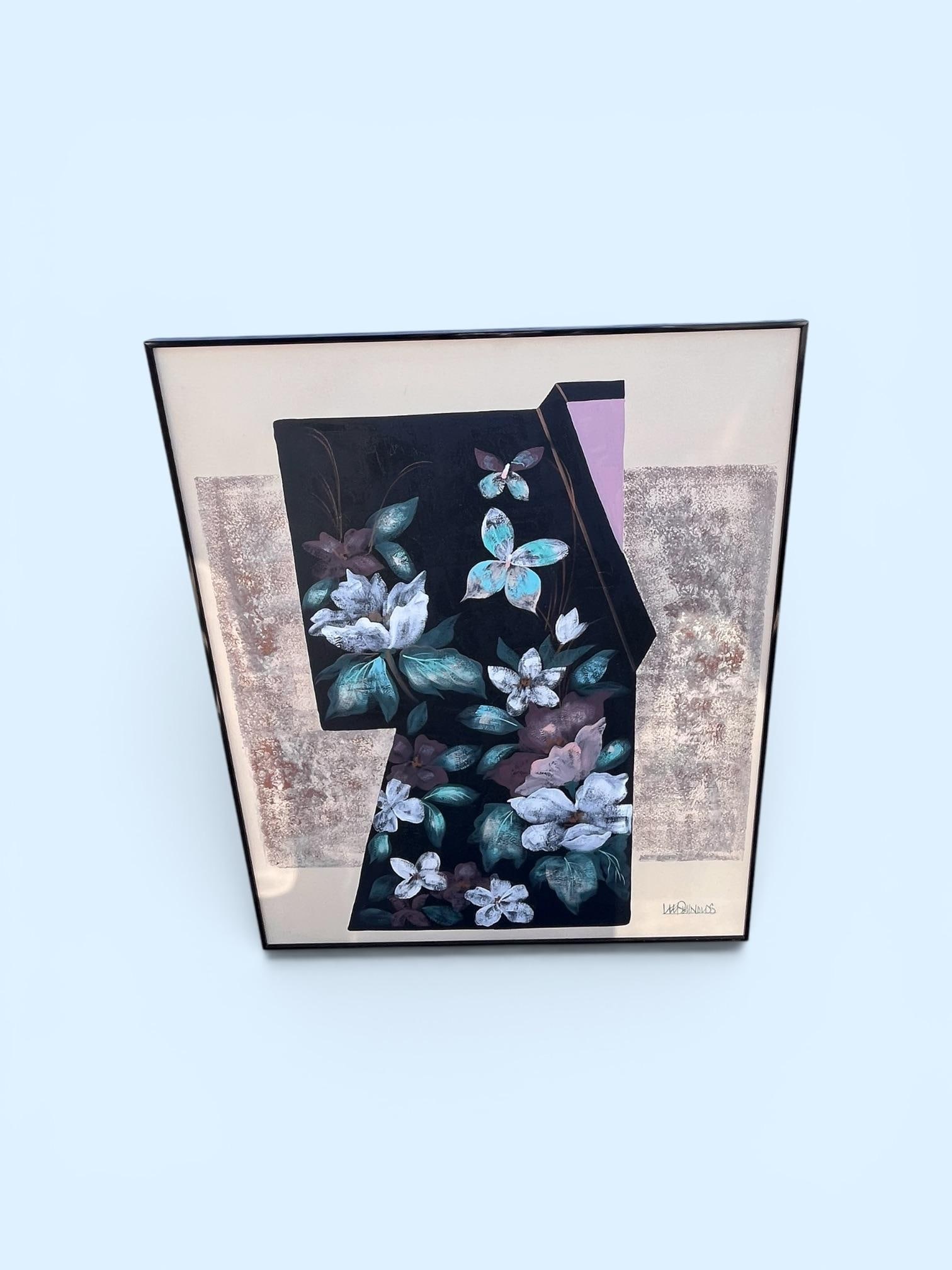 Large Vintage Lee Reynolds Floral Abstract Oil Painting – Mid-Century Modern Geometric - 2