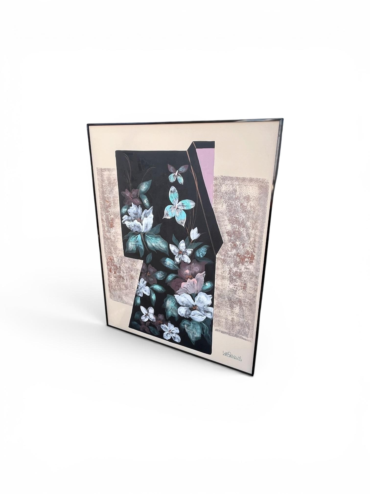 Large Vintage Lee Reynolds Floral Abstract Oil Painting – Mid-Century Modern Geometric - 4