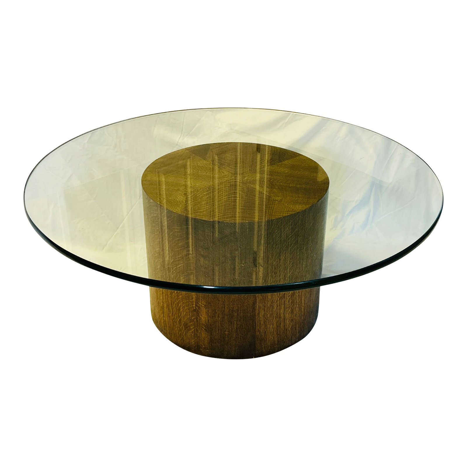 Vintage Henredon Mid-Century Modern Walnut Drum Coffee Table With Thick Glass Top – Harvey: Vintage Henredon Mid-Century Modern Walnut Drum Coffee Table with Thick Glass Top – Harvey Probber Style Sculptural Pedestal Cocktail Table Elevate your interior with this exceptional vintage Mi