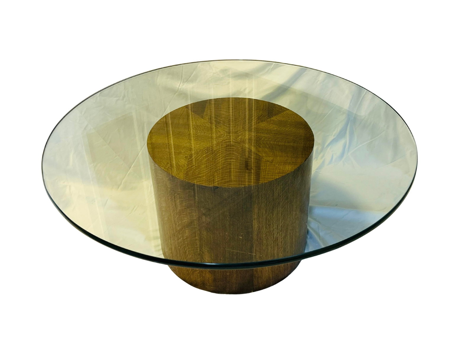 Vintage Henredon Mid-Century Modern Walnut Drum Coffee Table With Thick Glass Top – Harvey - 2