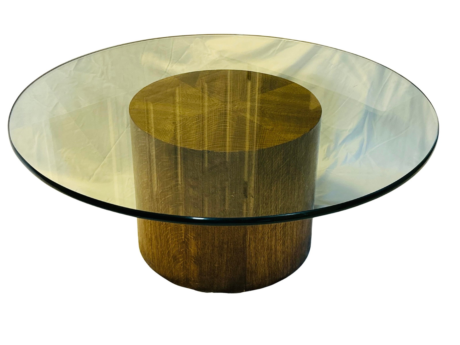 Vintage Henredon Mid-Century Modern Walnut Drum Coffee Table With Thick Glass Top – Harvey - 3